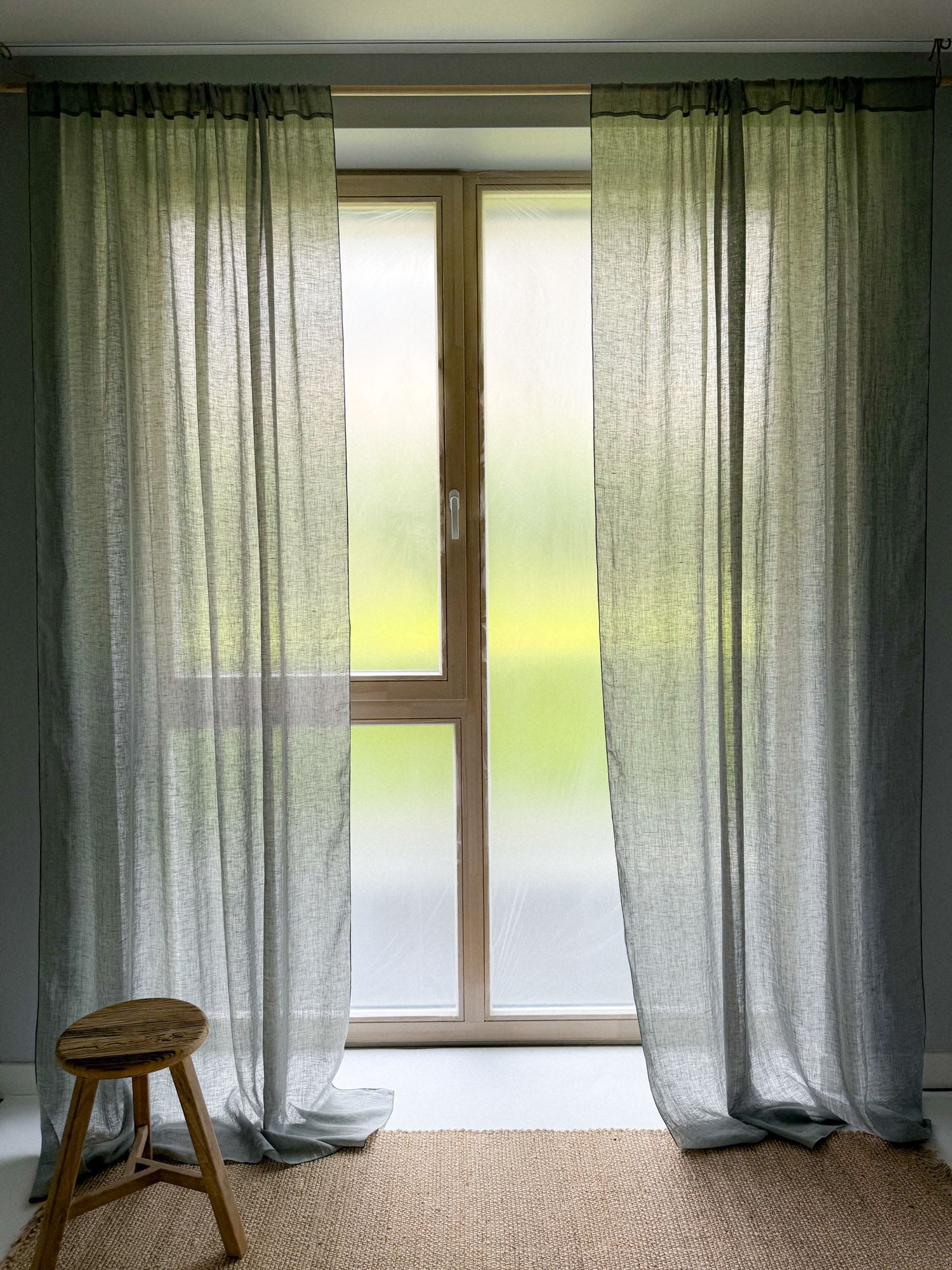 Linnen Mousseline Gordijn in Saliegoren, 1 stuk