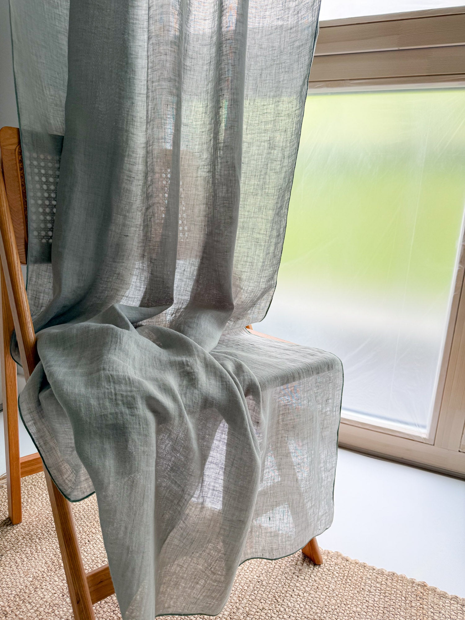 Linnen Mousseline Gordijn in Saliegoren, 1 stuk