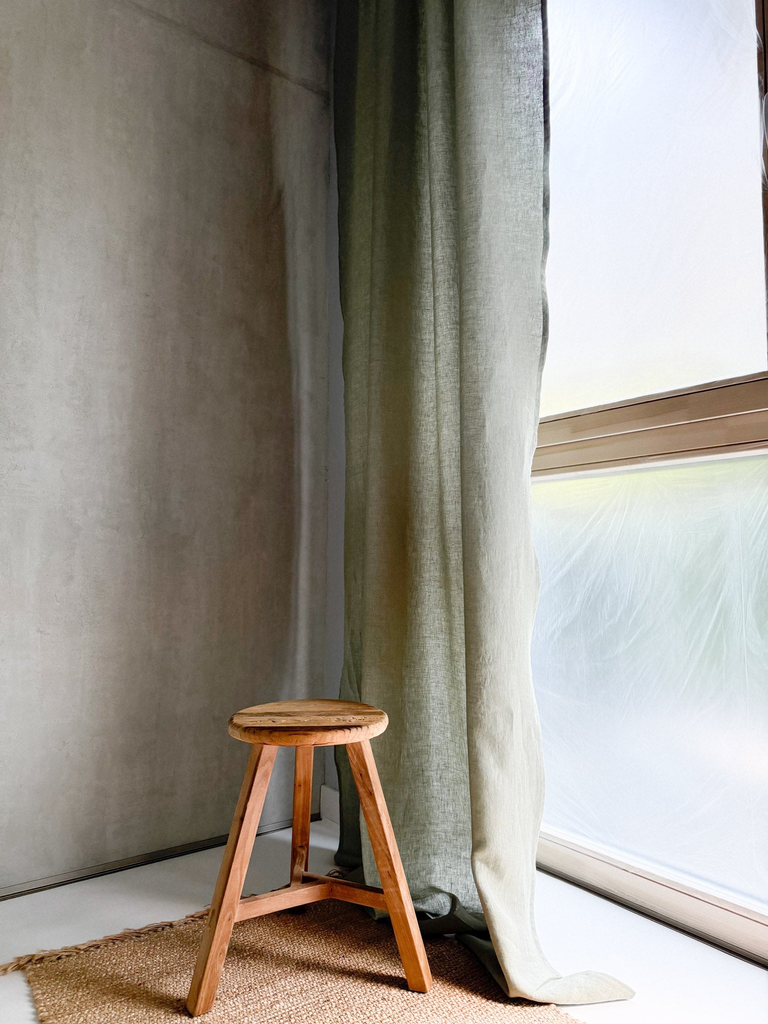 Middenzware linnen gordijnen – Saliegroen, set van 2