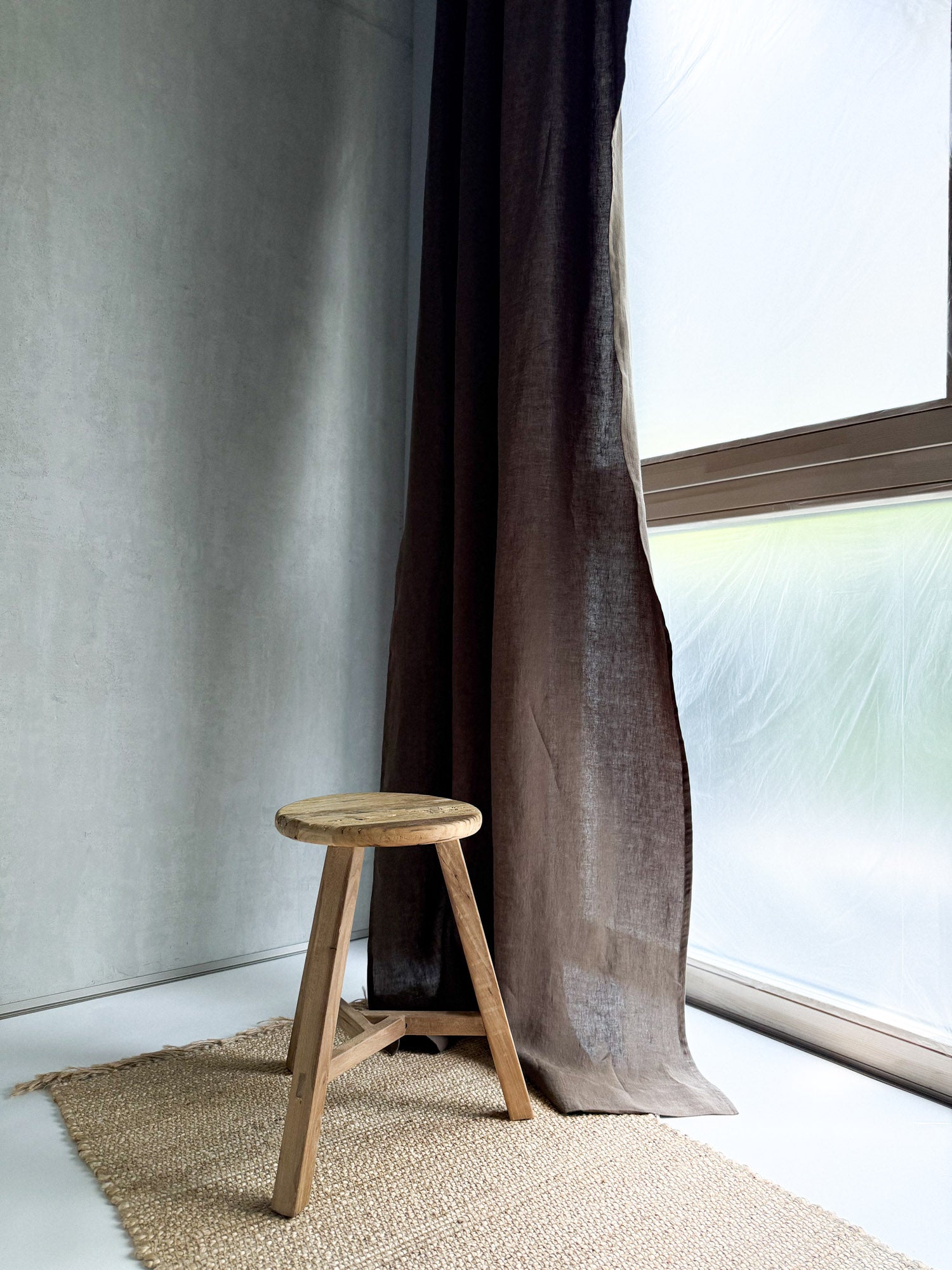 Middenzware linnen gordijnen – Bruin, set van 2