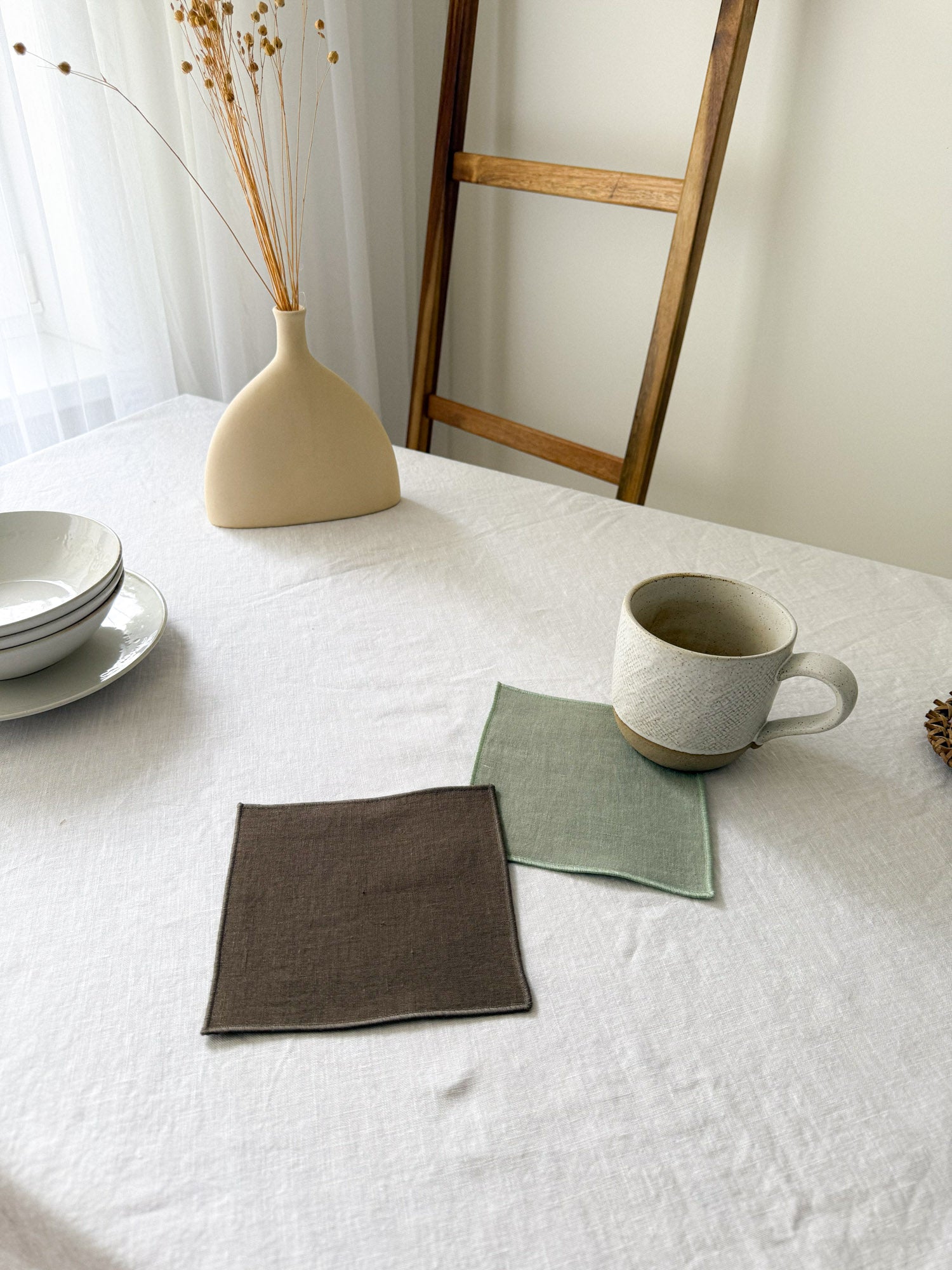 Bruine Linnen Onderzetters met Bies - set van 4