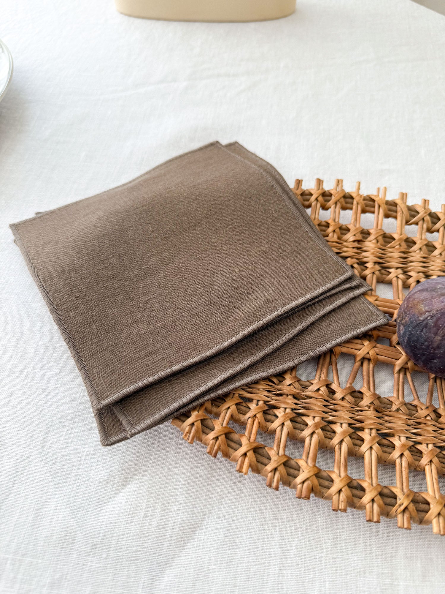 Bruine Linnen Onderzetters met Bies - set van 4