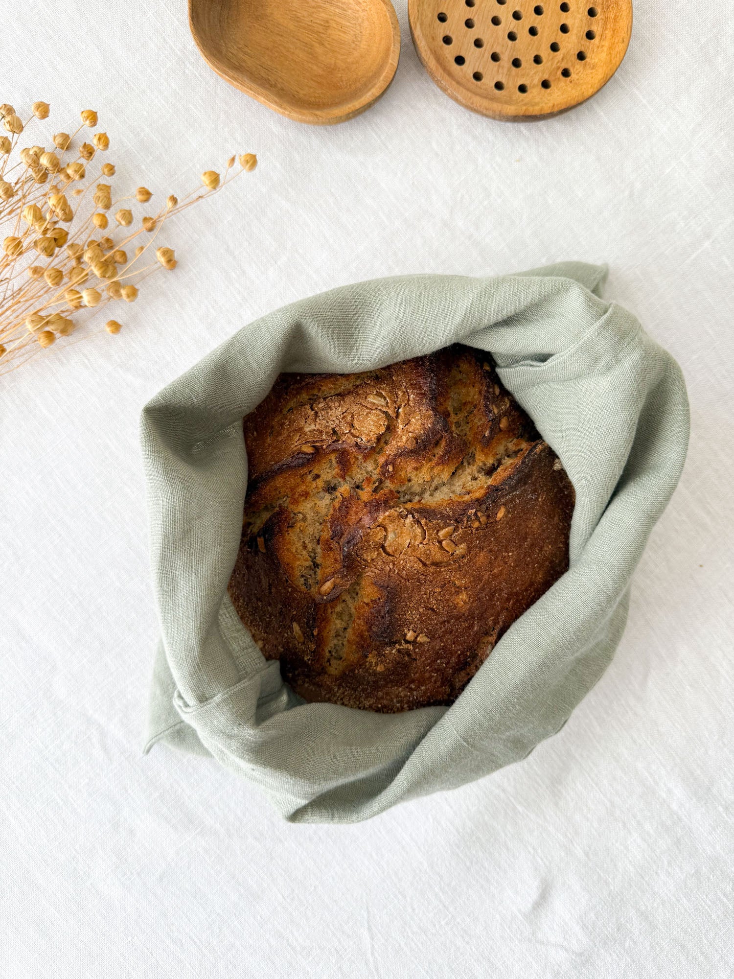 Saliegroen Linnen Broodzak