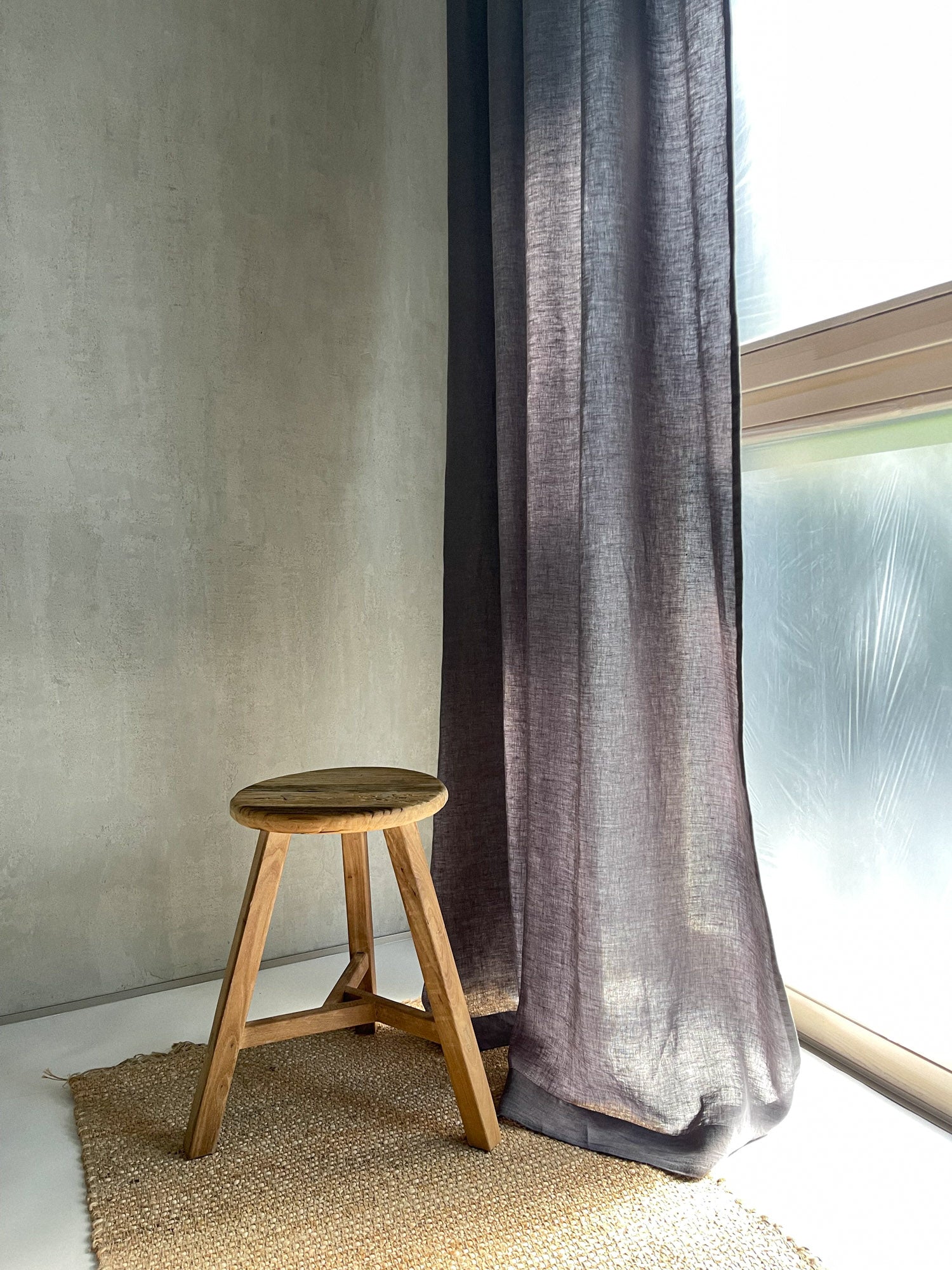 Middenzware linnen gordijnen – Donkergrijs, set van 2