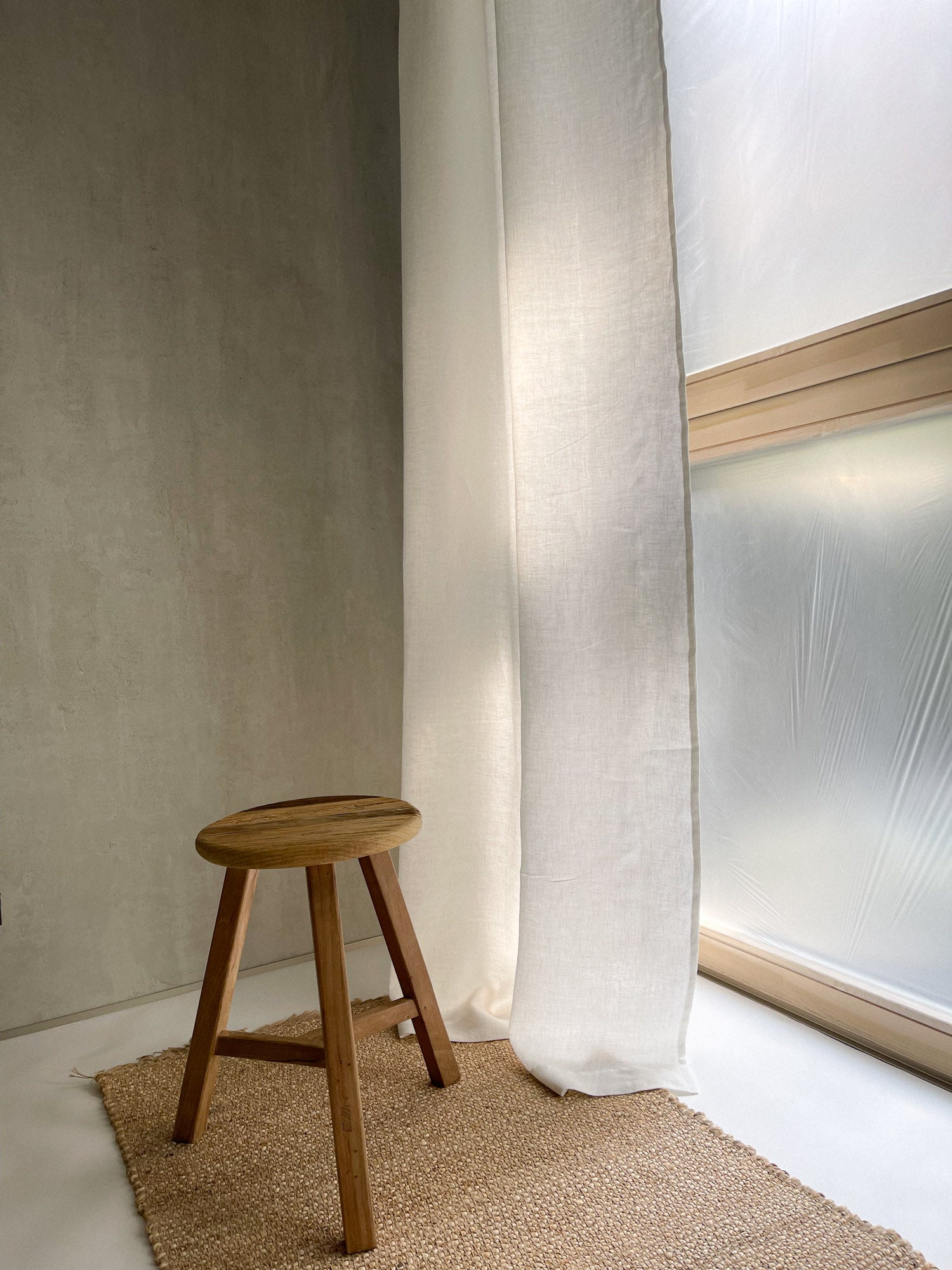 Middenzware linnen gordijnen – Gebroken Wit, set van 2