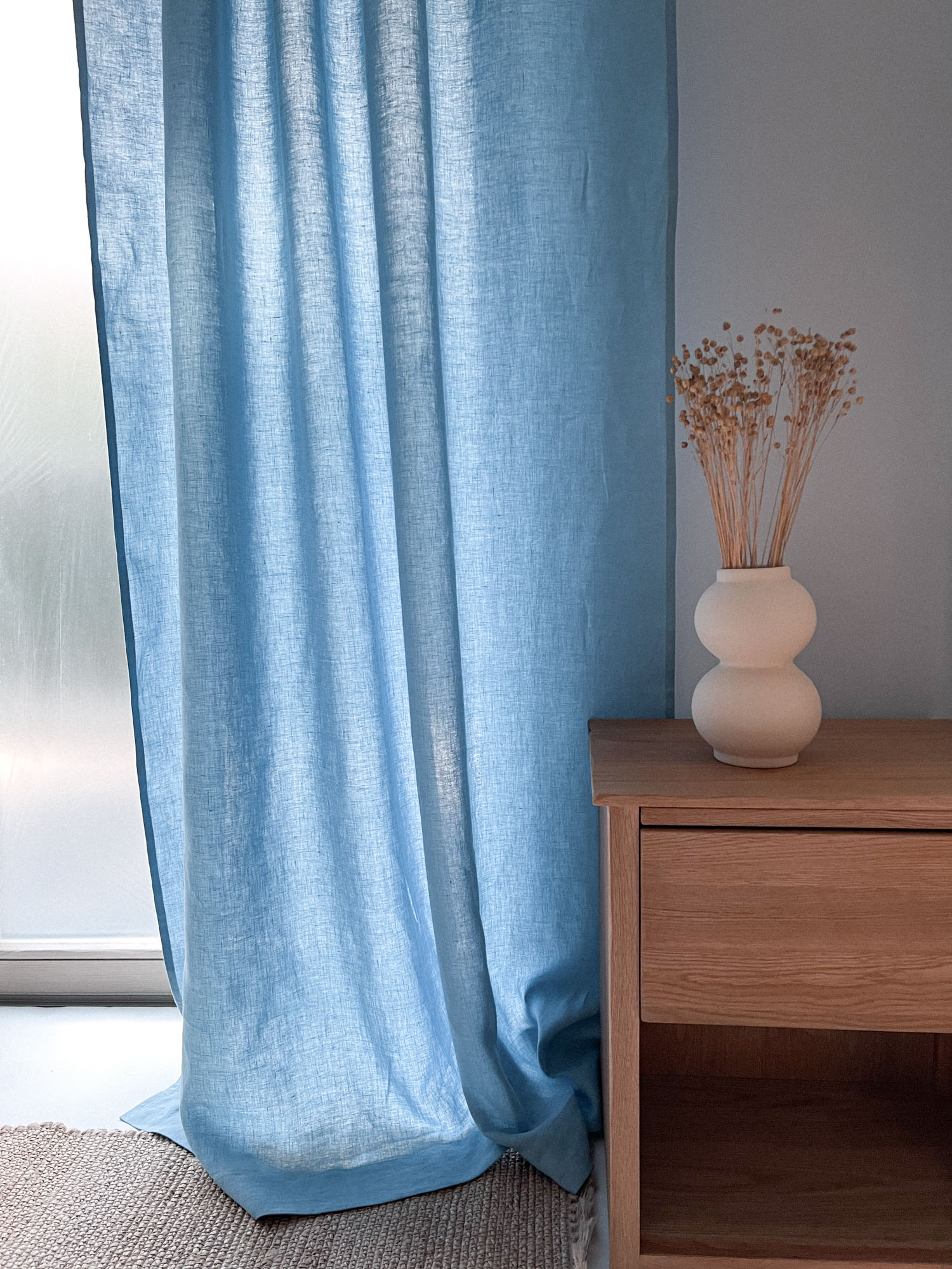 Middenzware linnen gordijnen – Lichtblauw, set van 2