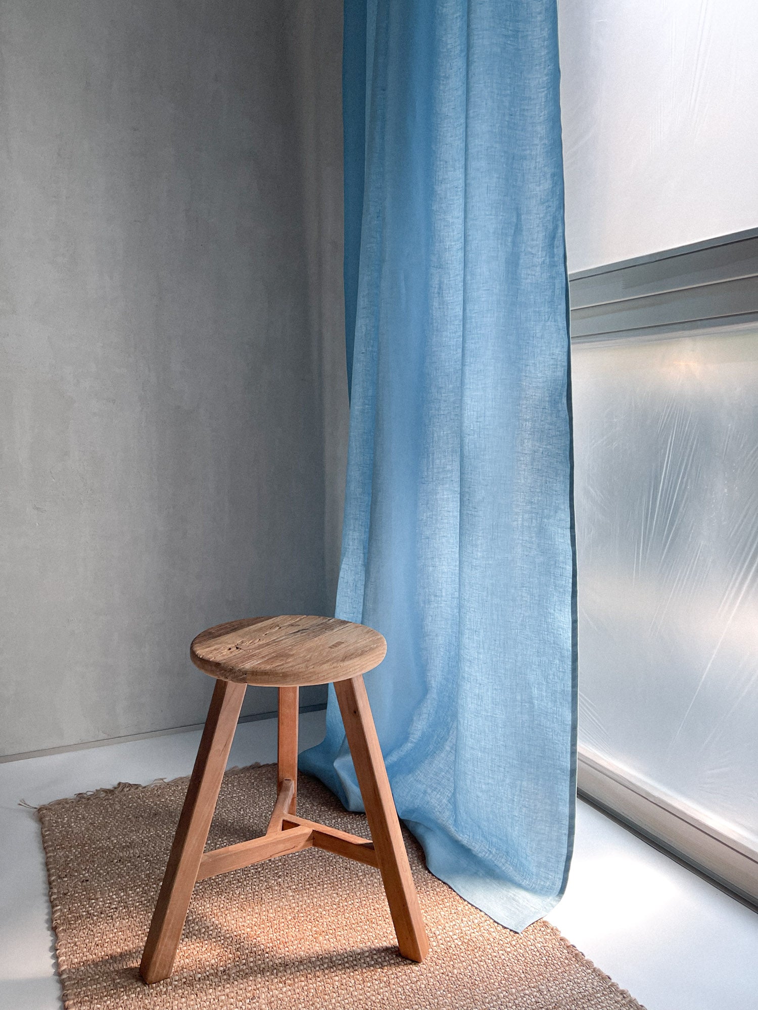 Middenzware linnen gordijnen – Lichtblauw, set van 2