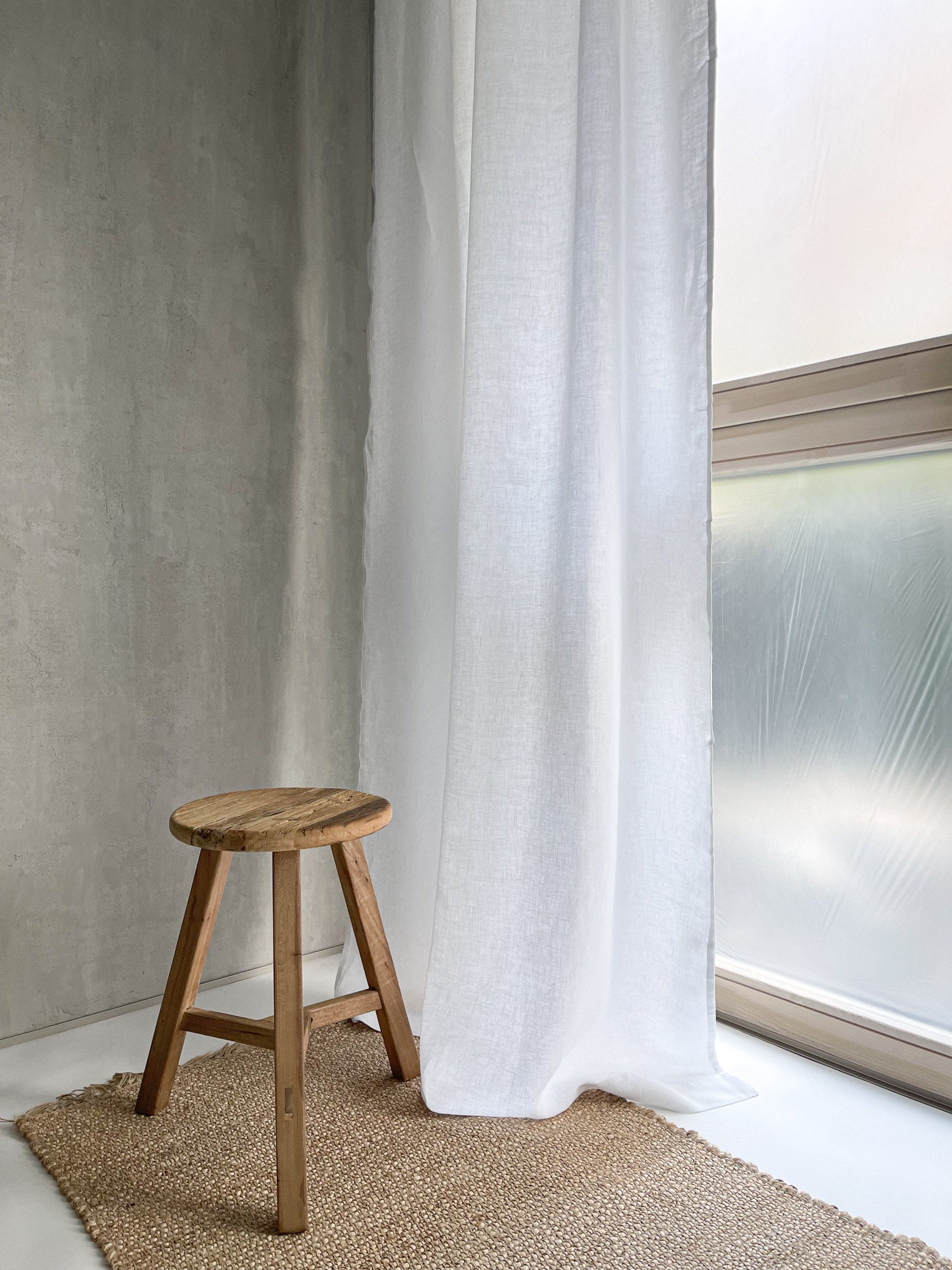 Middenzware linnen gordijnen – Wit, set van 2