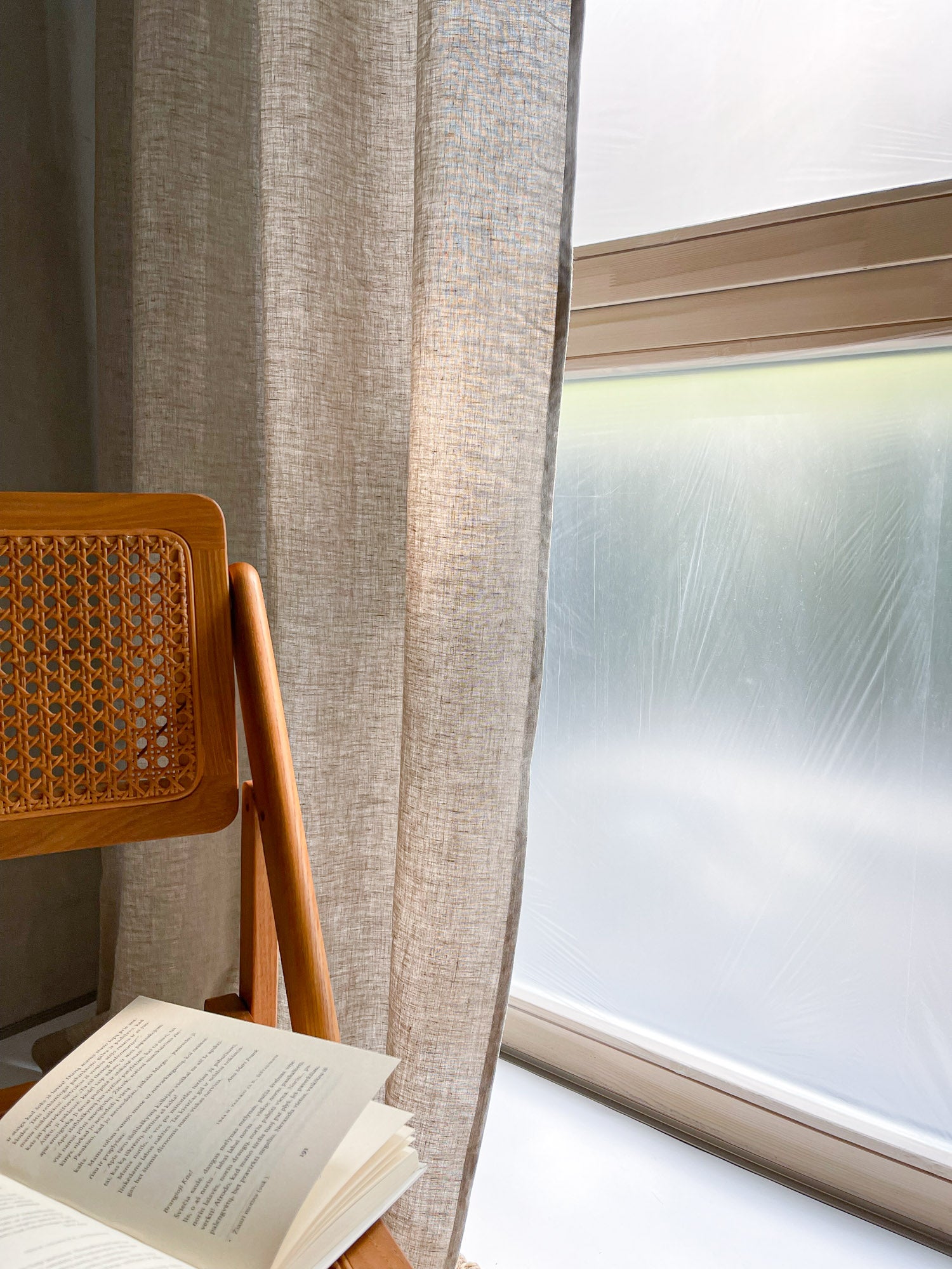 Middenzware linnen gordijnen – Beige, set van 2