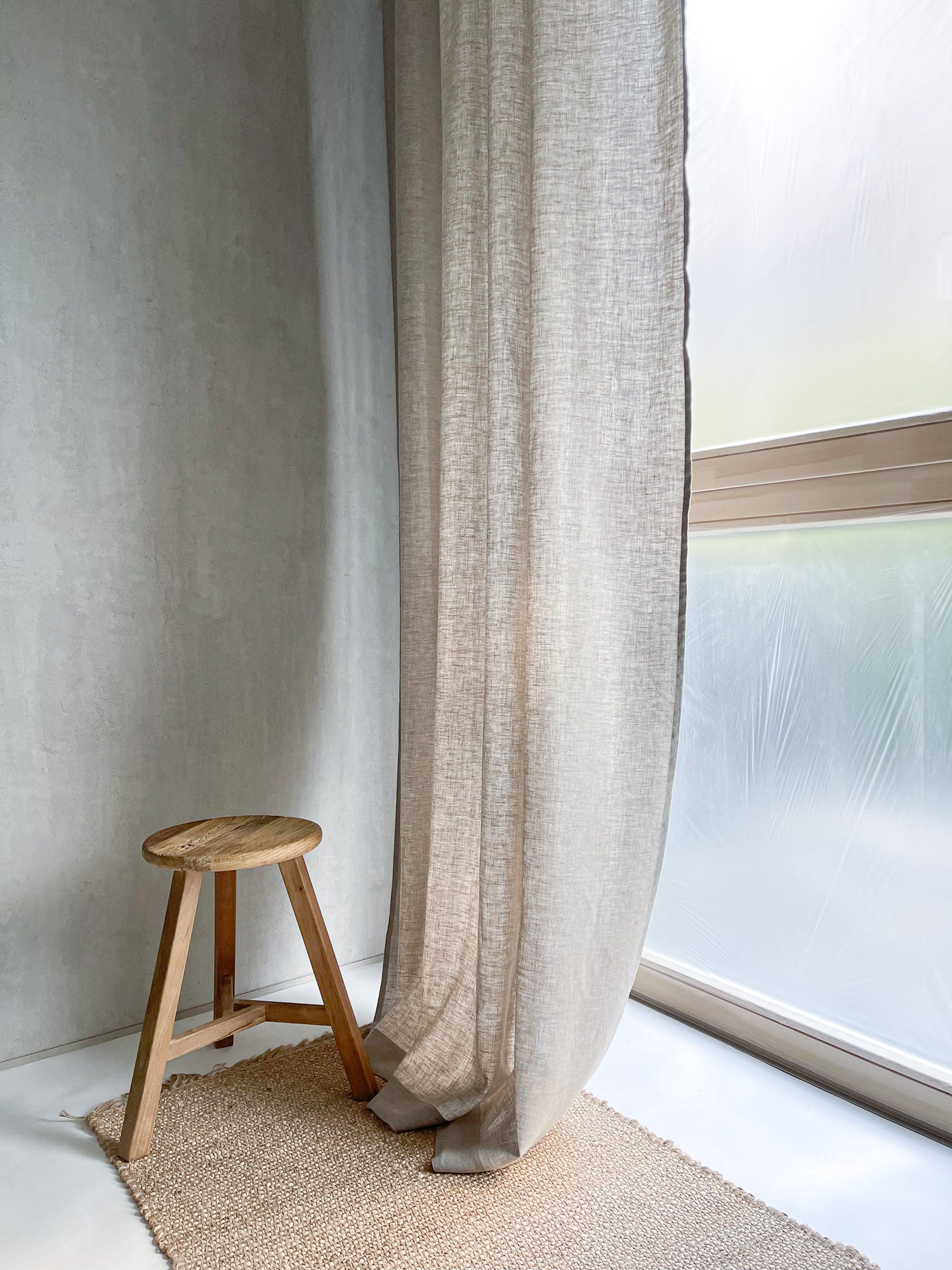 Middenzware linnen gordijnen – Beige, set van 2