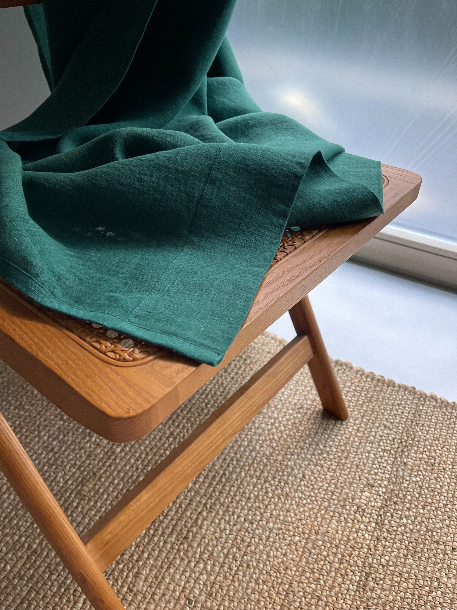 Middenzware linnen gordijnen – Donkergroen, set van 2