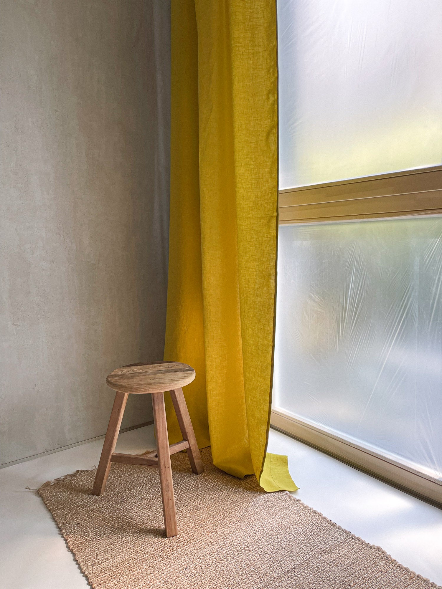 Middenzware linnen gordijnen – Chartreuse Geel, set van 2