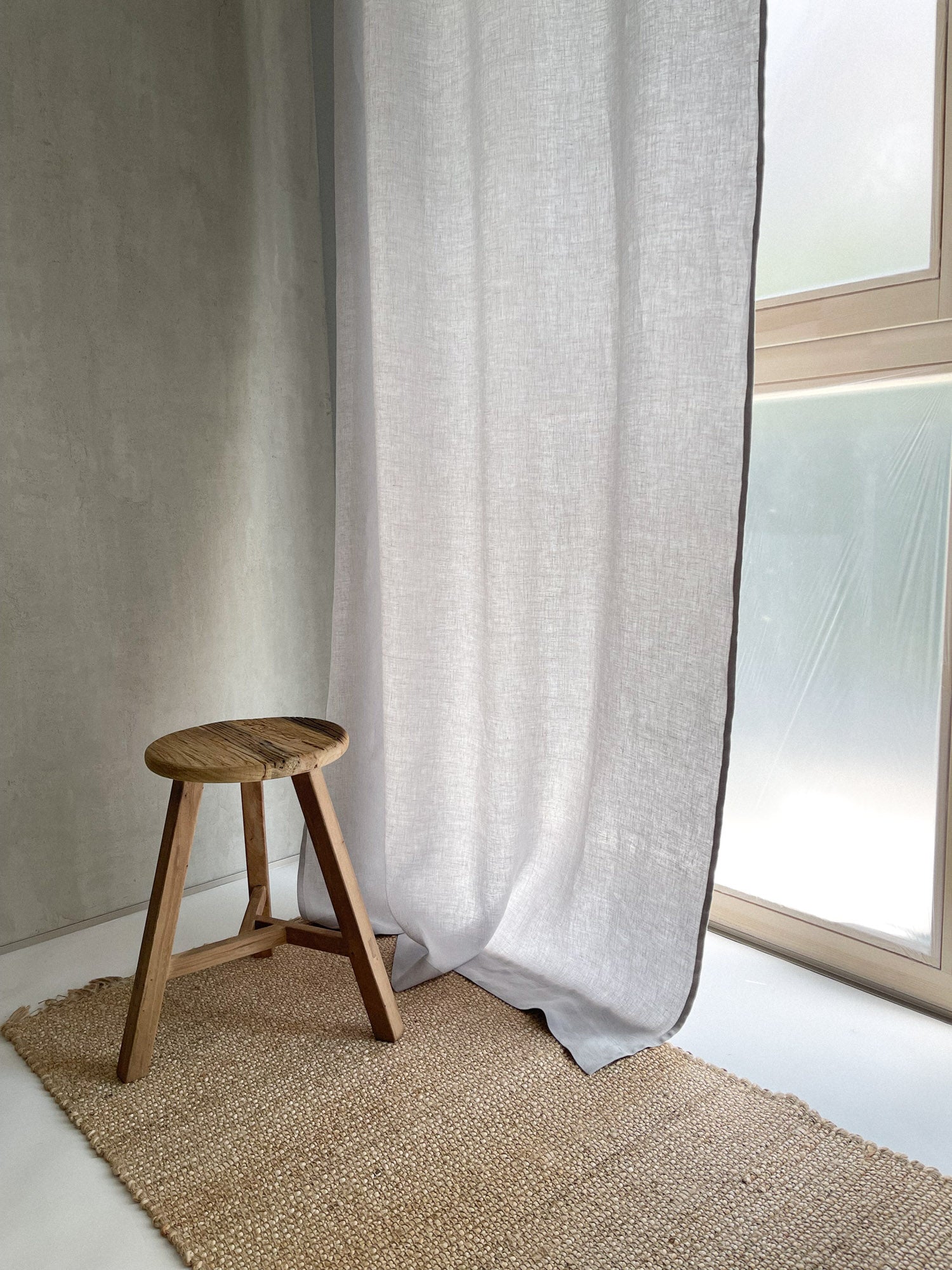 Middenzware linnen gordijnen – Lichtgrijs, set van 2