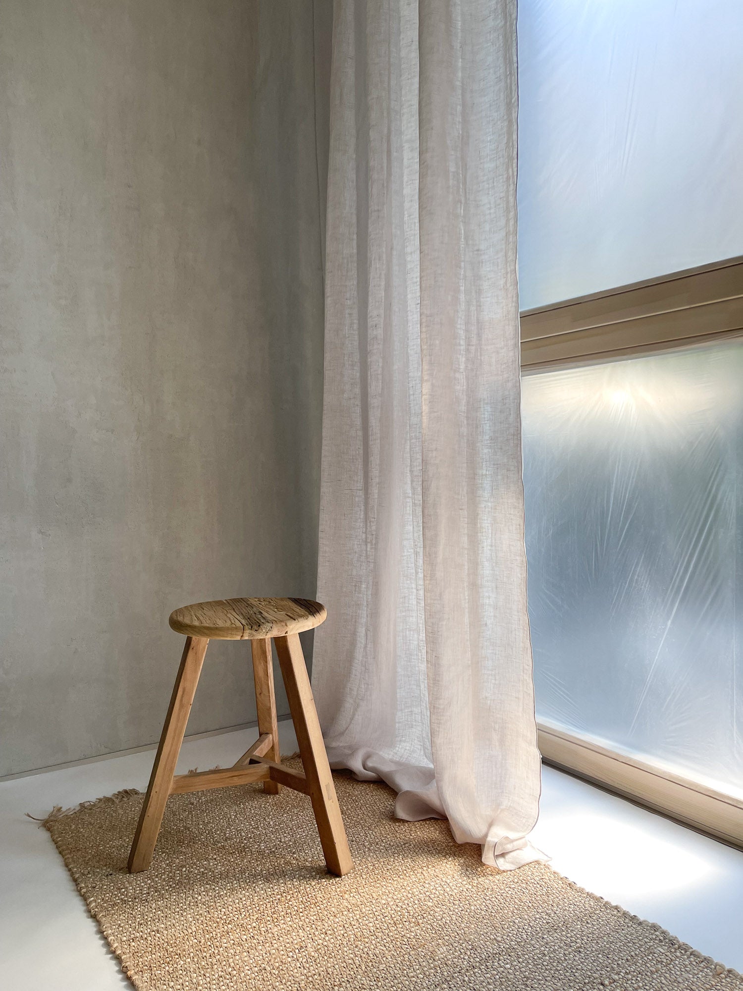 Linnen Mousseline Gordijn in Beige, 1 stuk