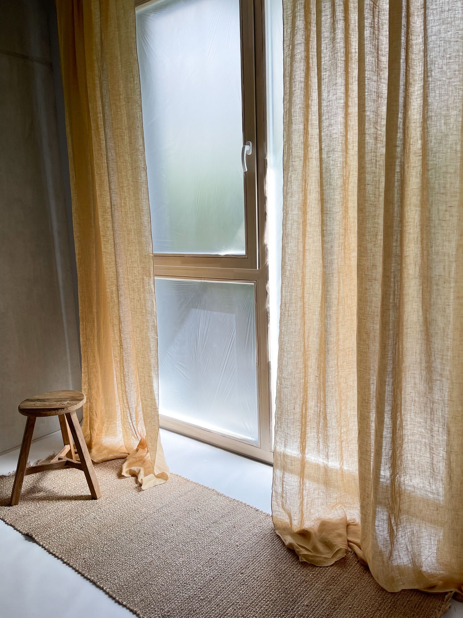 Linnen Mousseline Gordijn in Licht Camel, 1 stuk