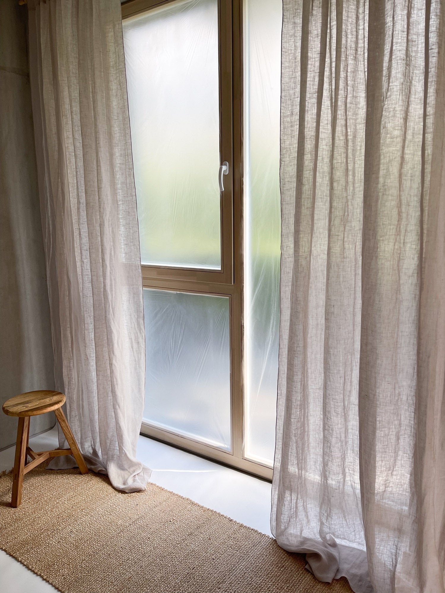 Linnen Mousseline Gordijn in Beige, 1 stuk