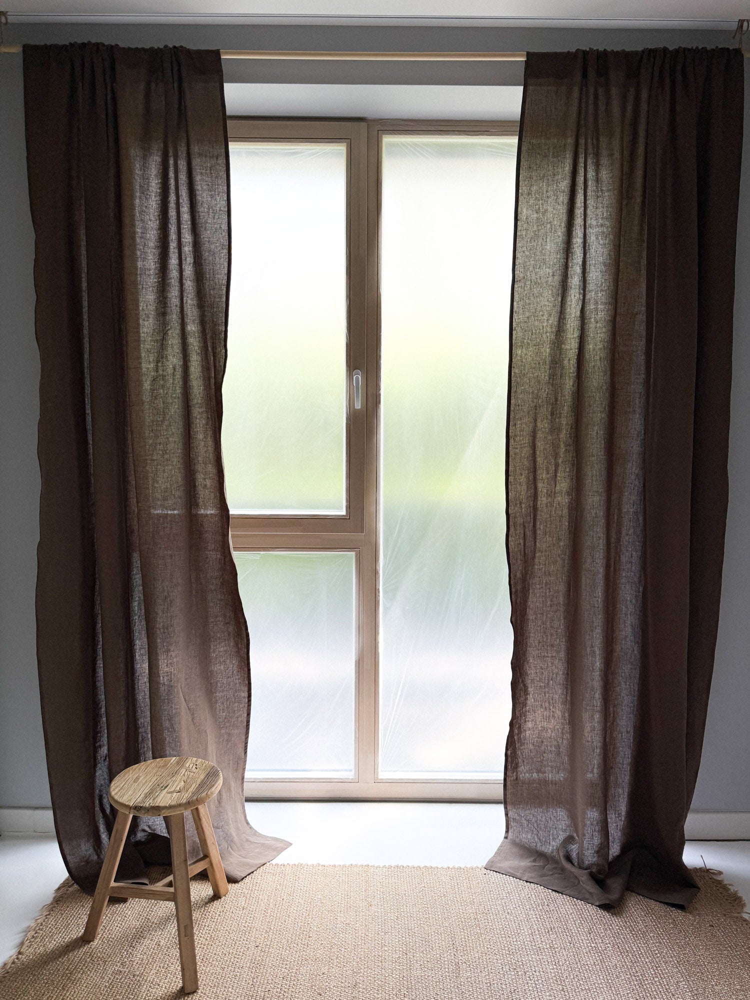 Middenzware linnen gordijnen – Bruin, set van 2