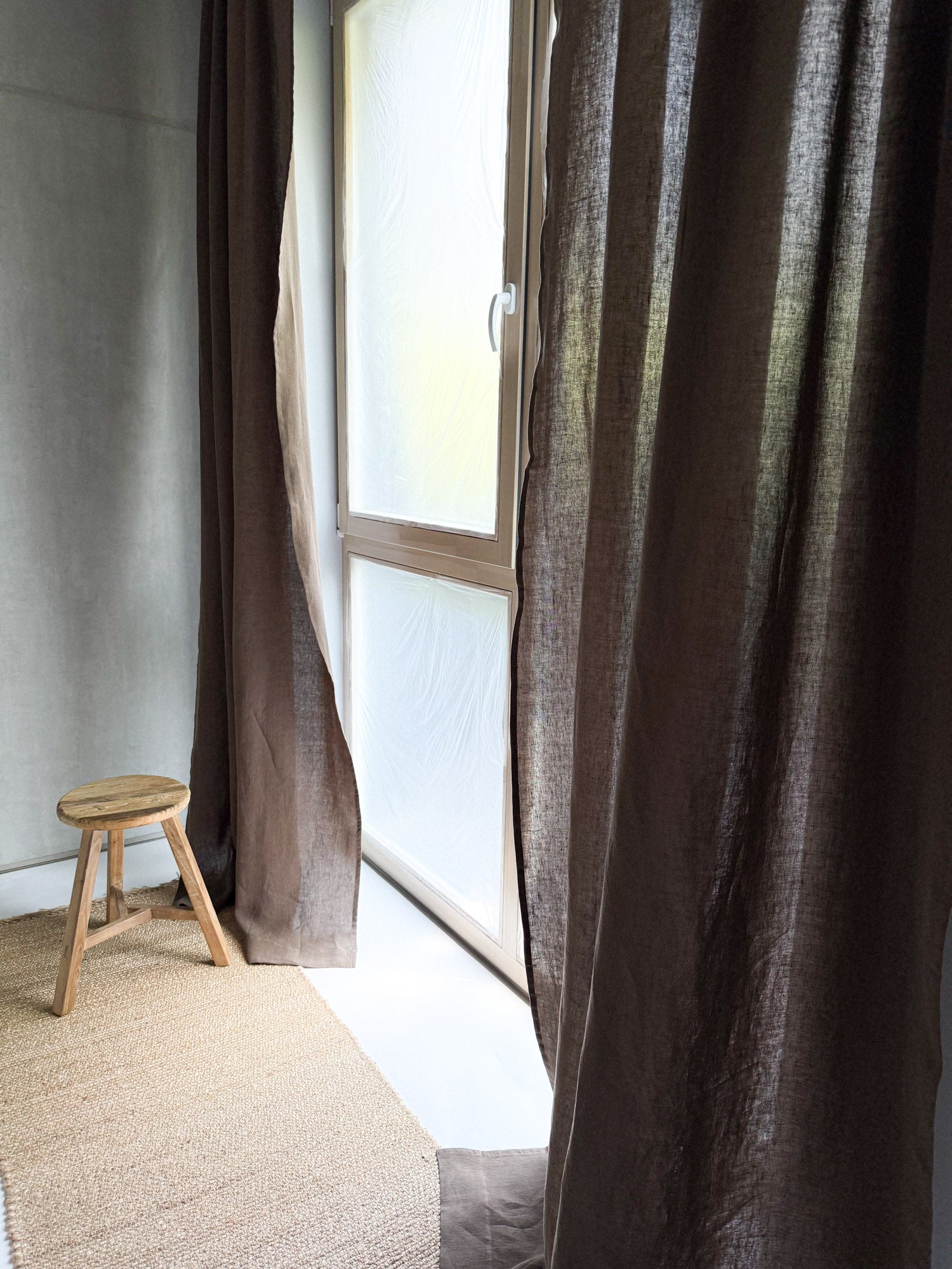 Middenzware linnen gordijnen – Bruin, set van 2