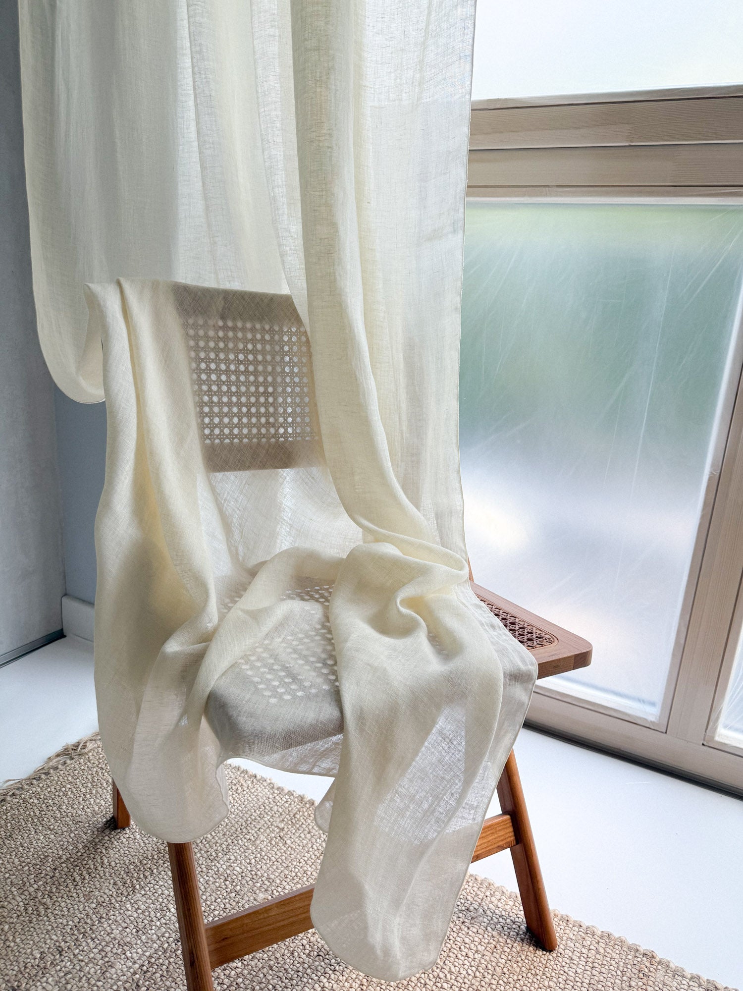 Linnen Mousseline Gordijn in Vanille, 1 stuk