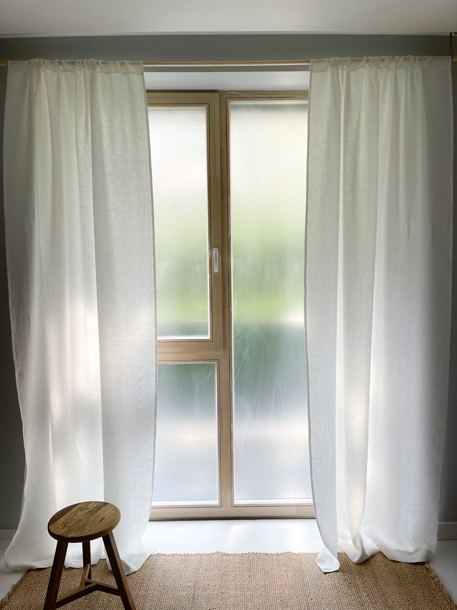 Middenzware linnen gordijnen – Gebroken Wit, set van 2