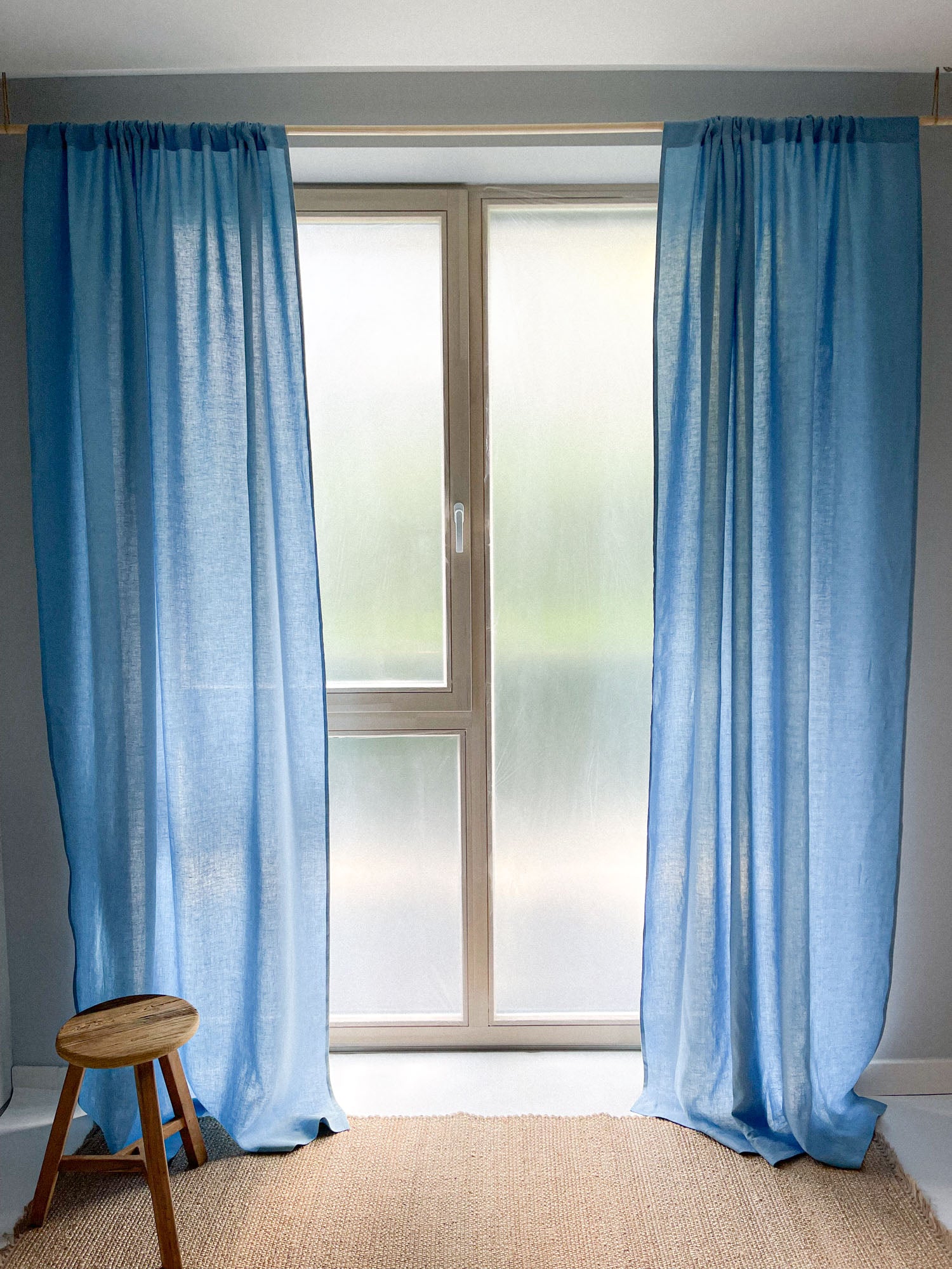 Middenzware linnen gordijnen – Lichtblauw, set van 2