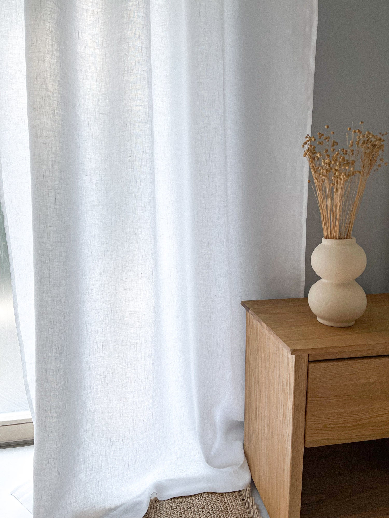 Middenzware linnen gordijnen – Wit, set van 2