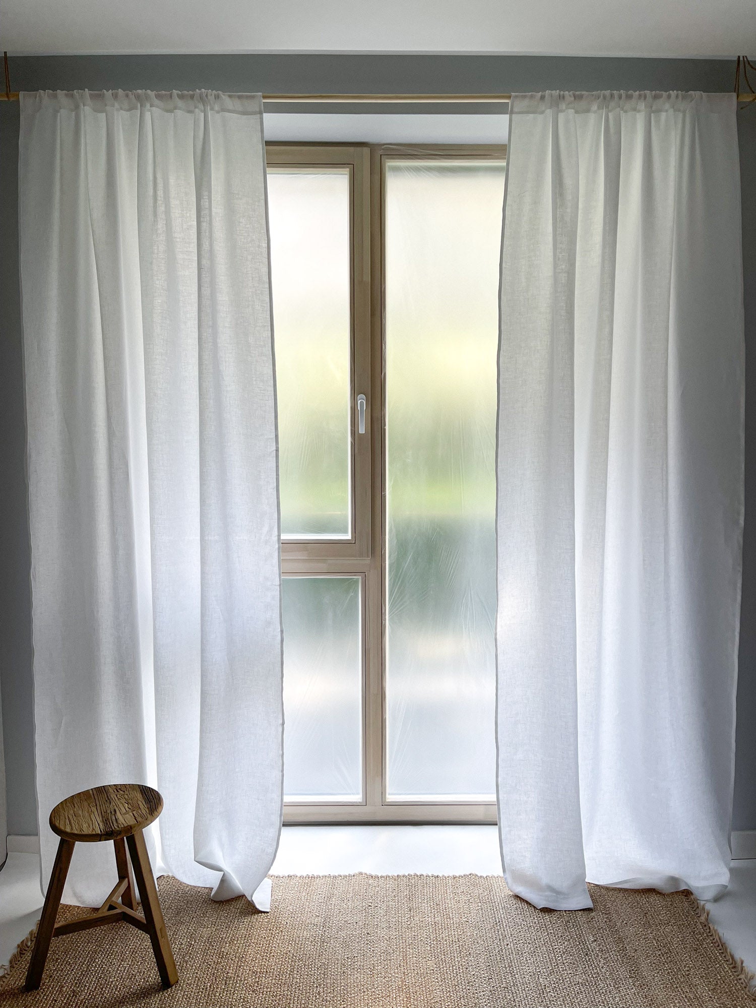 Middenzware linnen gordijnen – Wit, set van 2