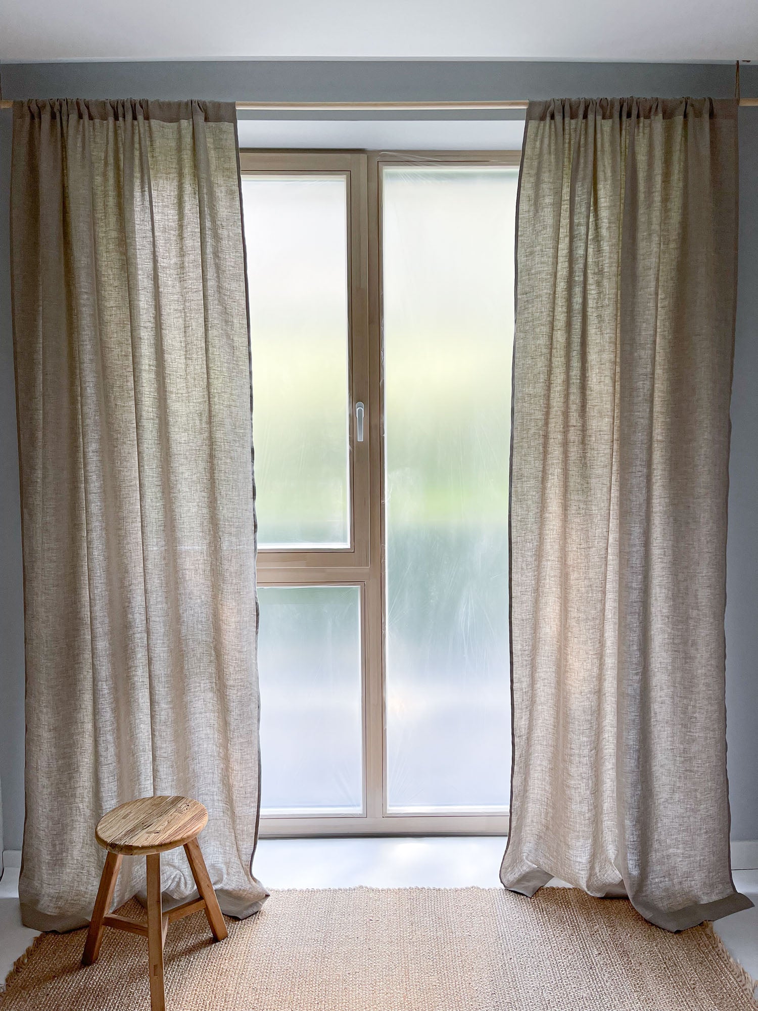 Middenzware linnen gordijnen – Beige, set van 2