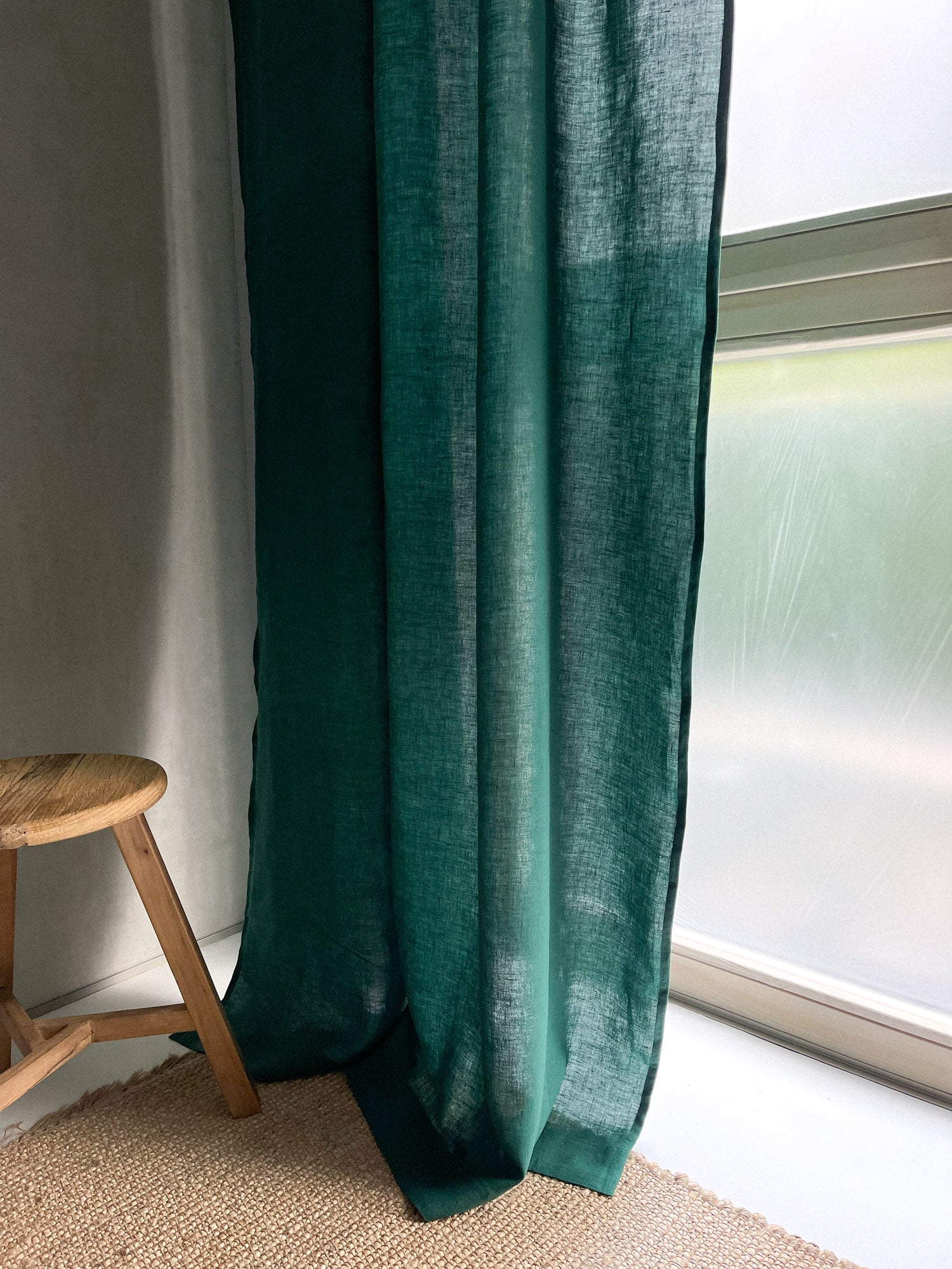 Middenzware linnen gordijnen – Donkergroen, set van 2