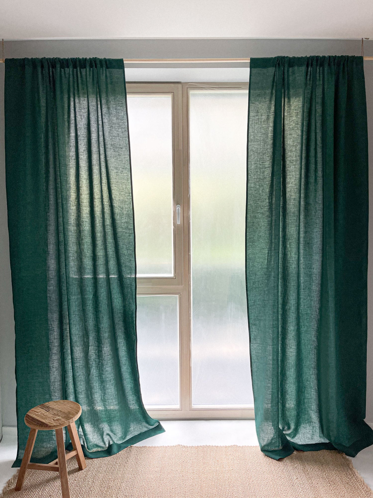 Middenzware linnen gordijnen – Donkergroen, set van 2