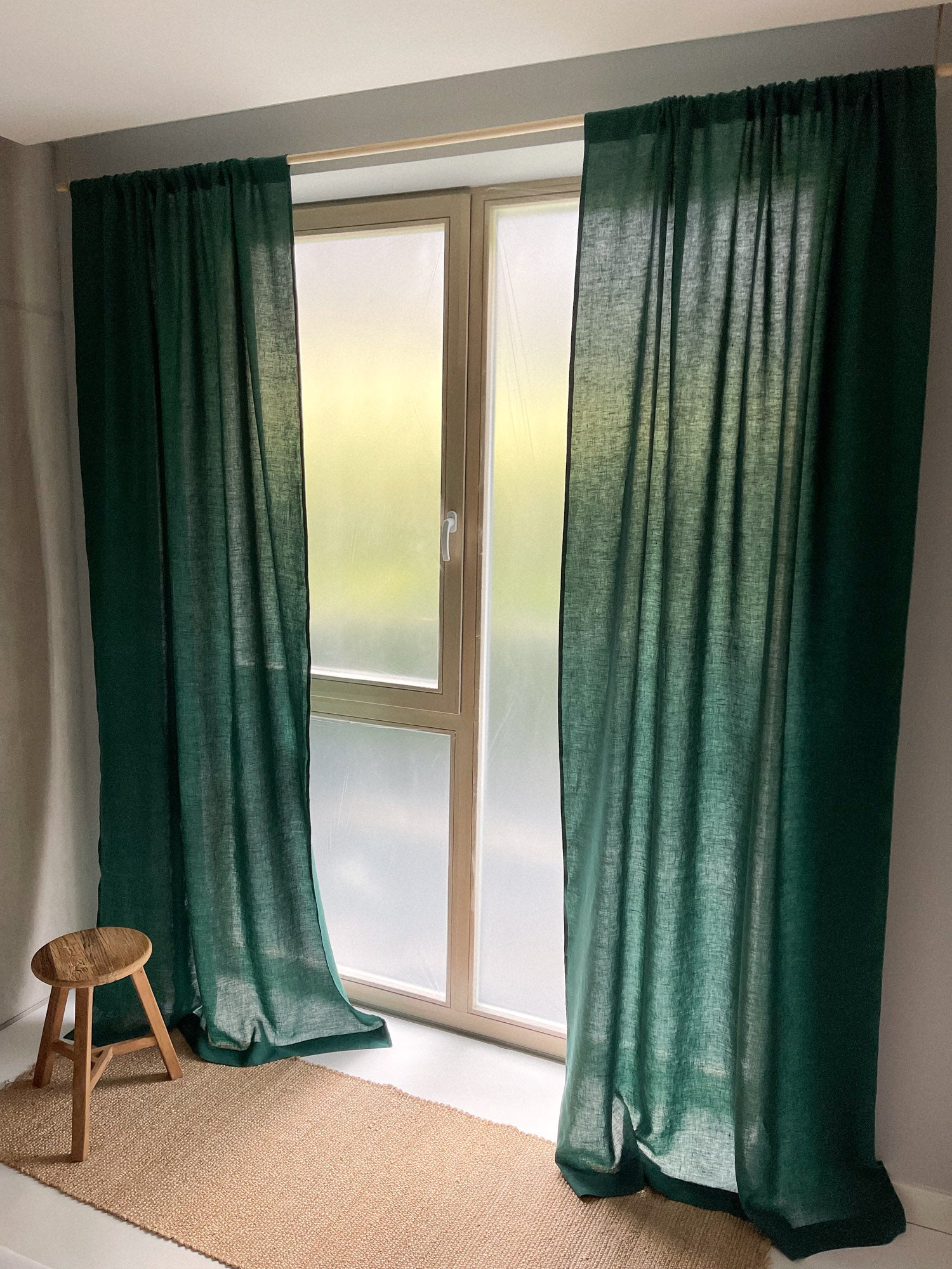 Middenzware linnen gordijnen – Donkergroen, set van 2