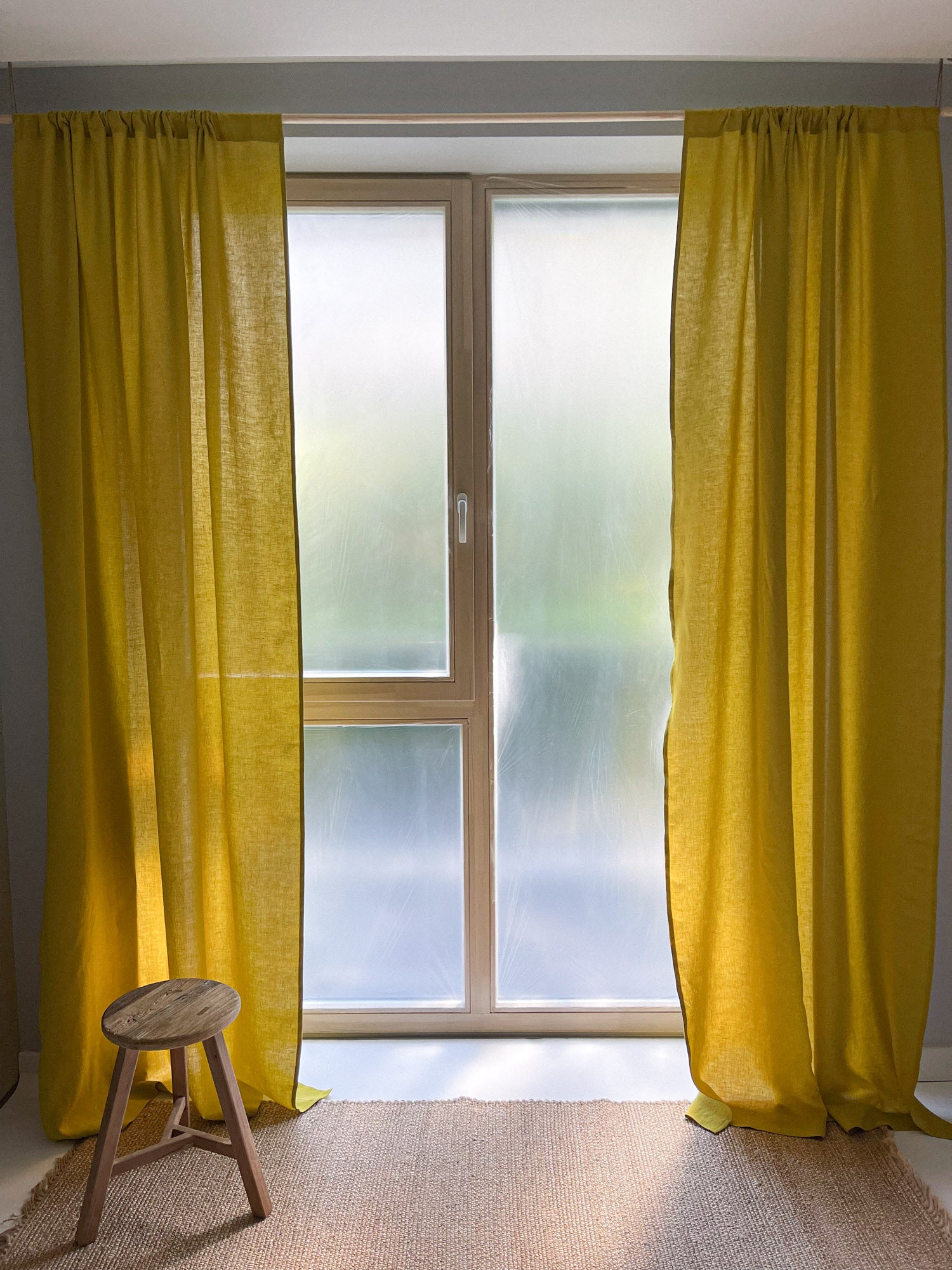 Middenzware linnen gordijnen – Chartreuse Geel, set van 2