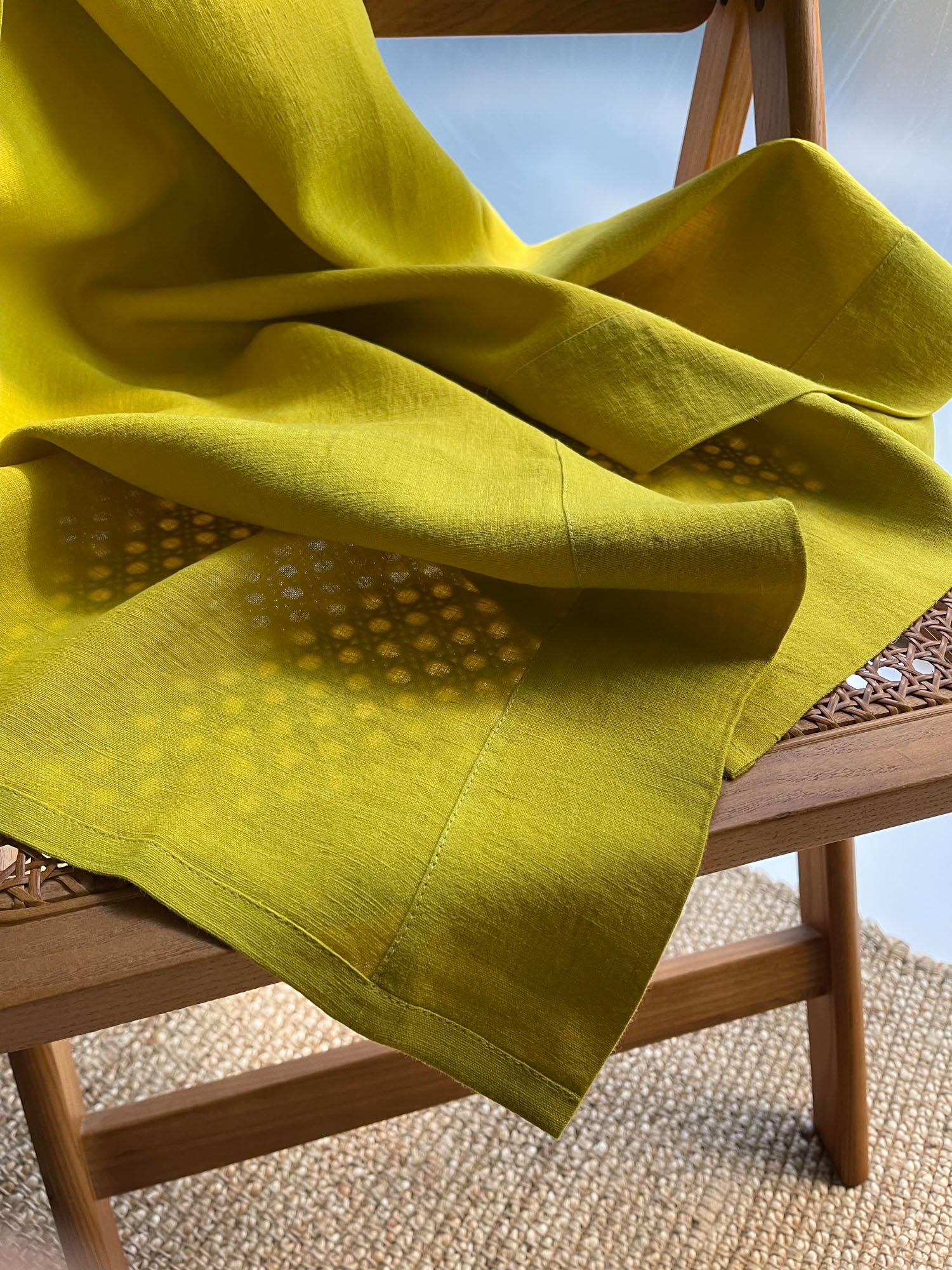 Middenzware linnen gordijnen – Chartreuse Geel, set van 2