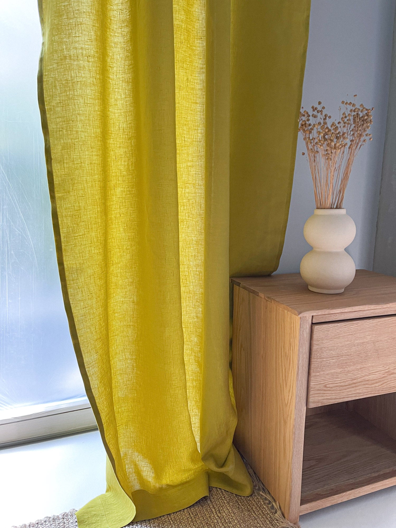 Middenzware linnen gordijnen – Chartreuse Geel, set van 2