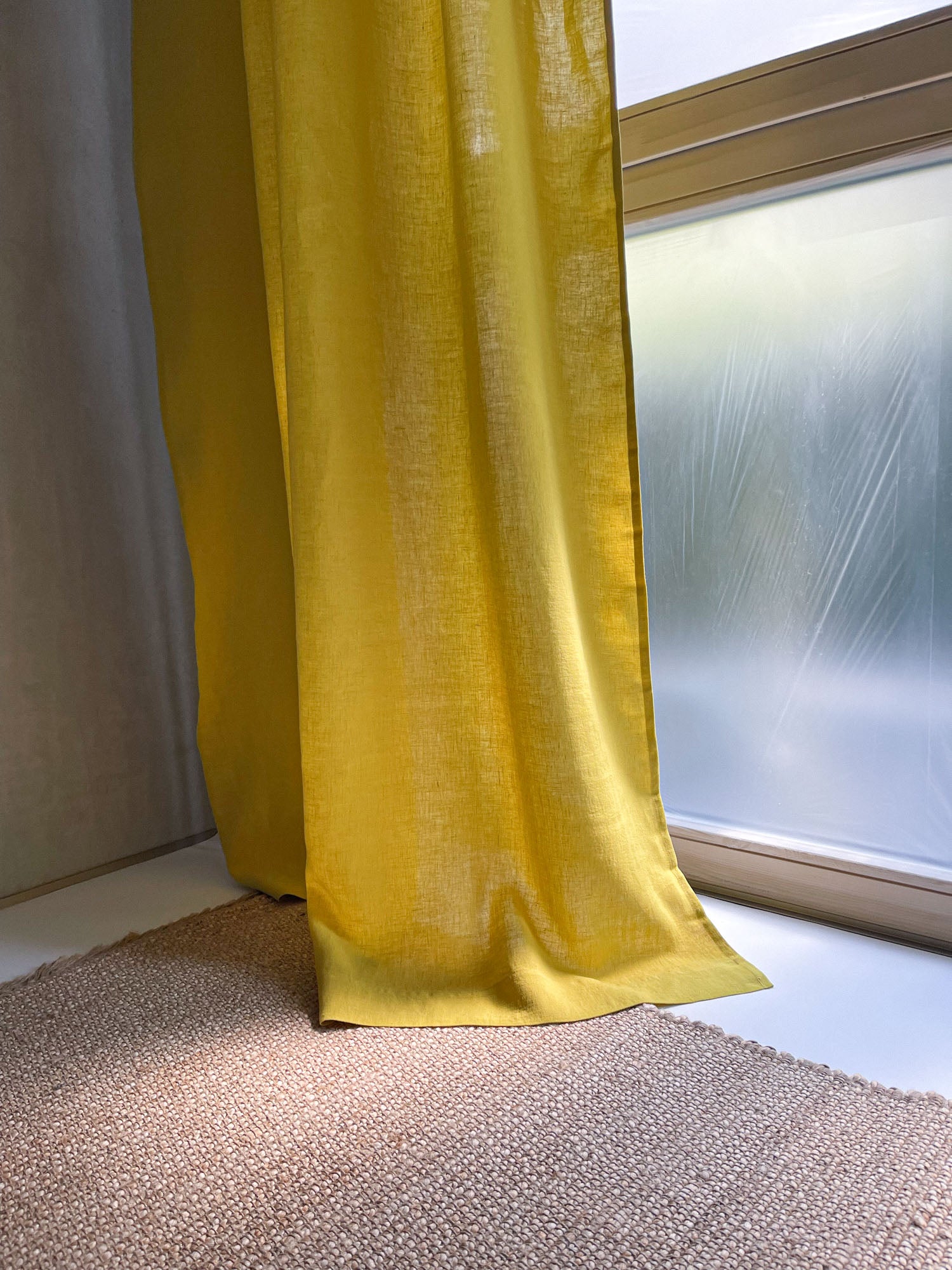 Middenzware linnen gordijnen – Chartreuse Geel, set van 2