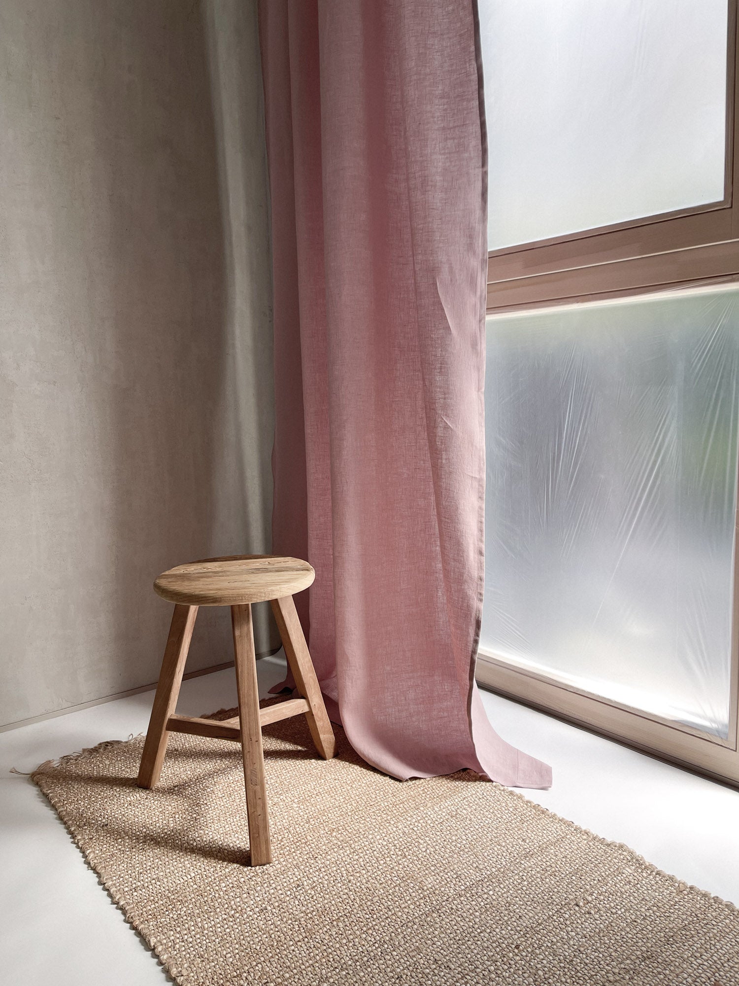 Middenzware linnen gordijnen – Oud Roze, set van 2