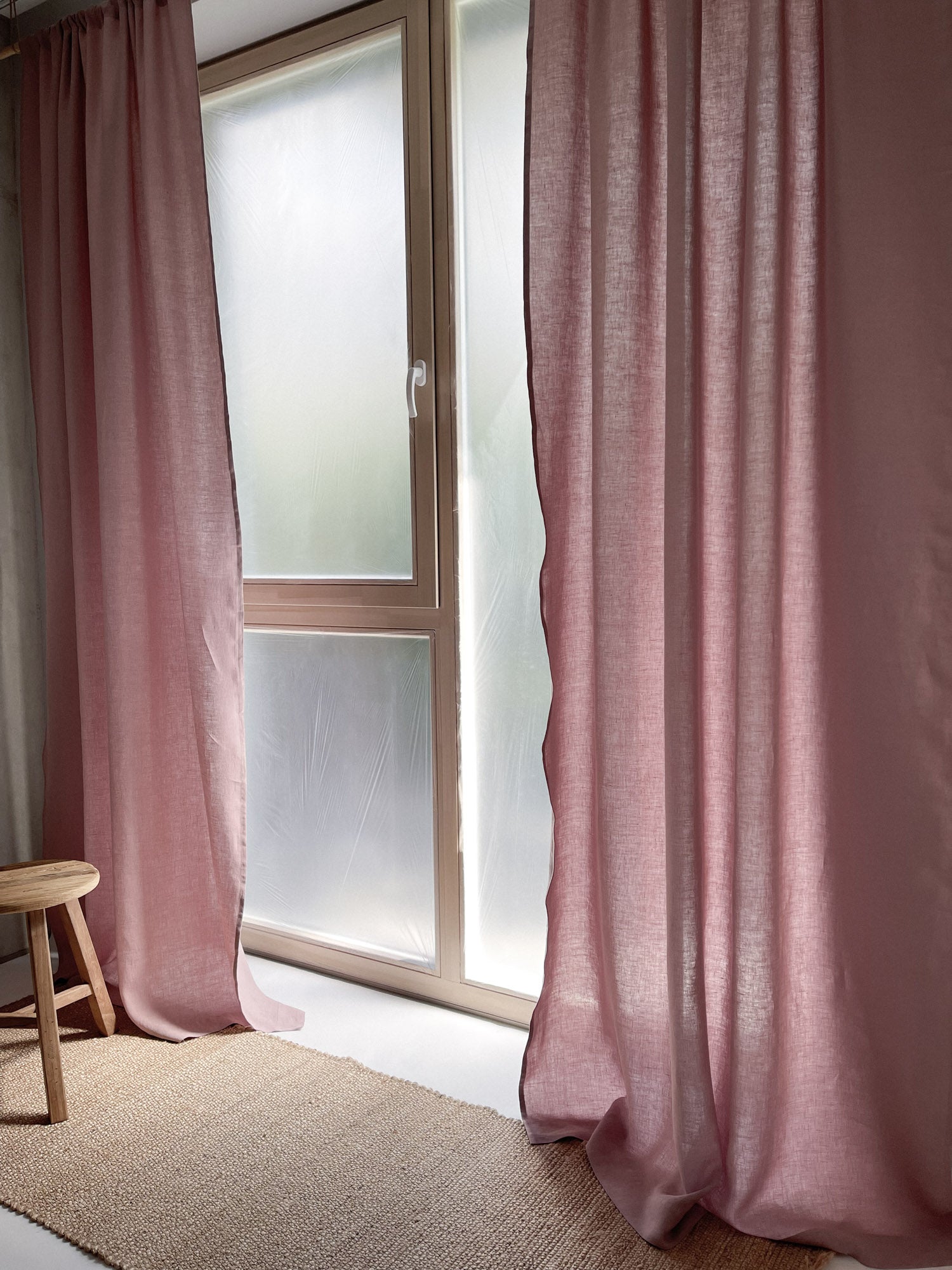 Middenzware linnen gordijnen – Oud Roze, set van 2