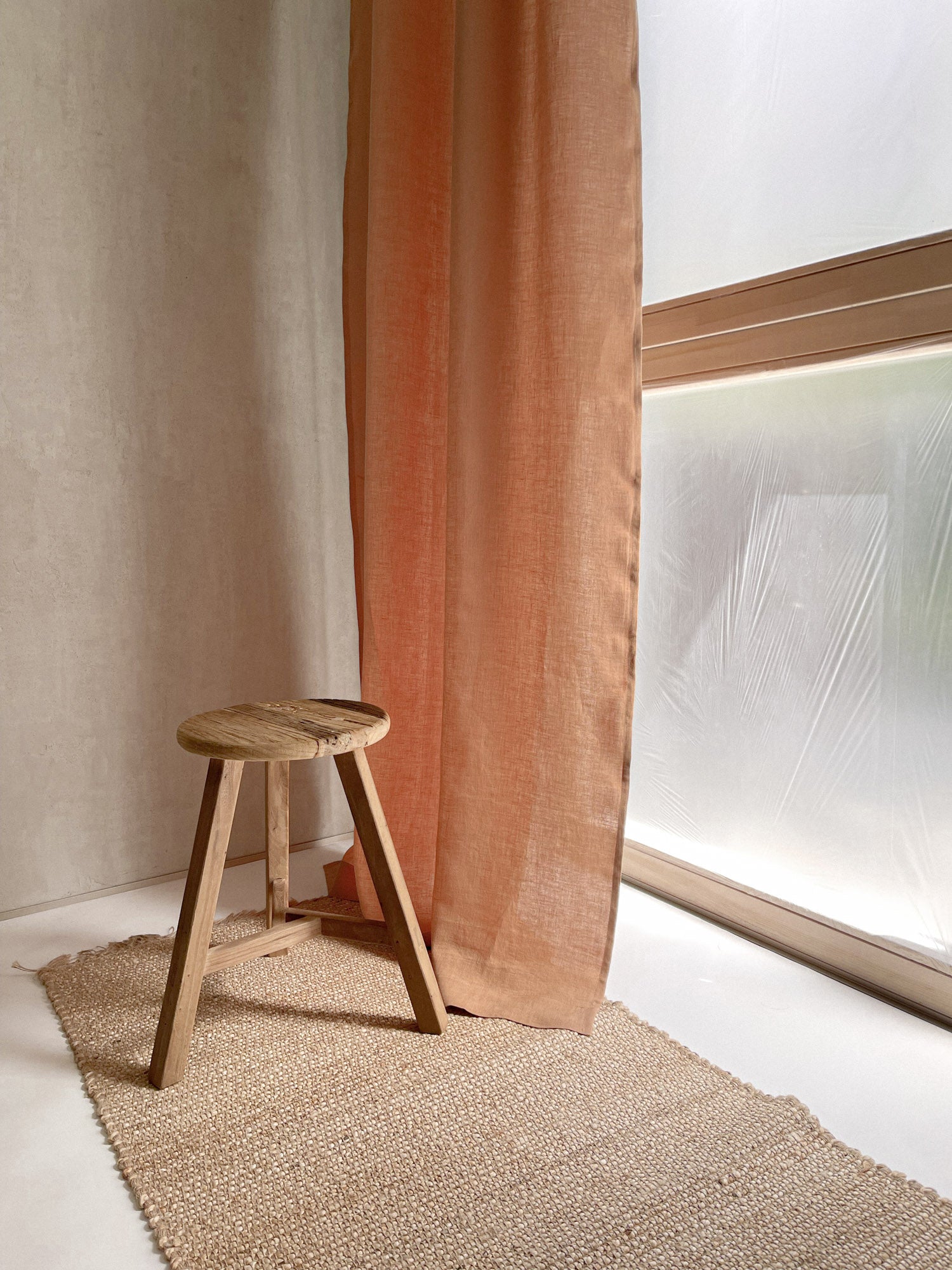 Middenzware linnen gordijnen – Tan, set van 2