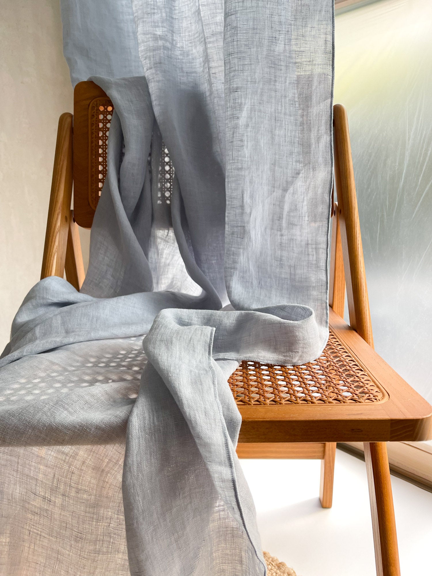 Linnen Mousseline Gordijn in Lichtblauw, 1 stuk