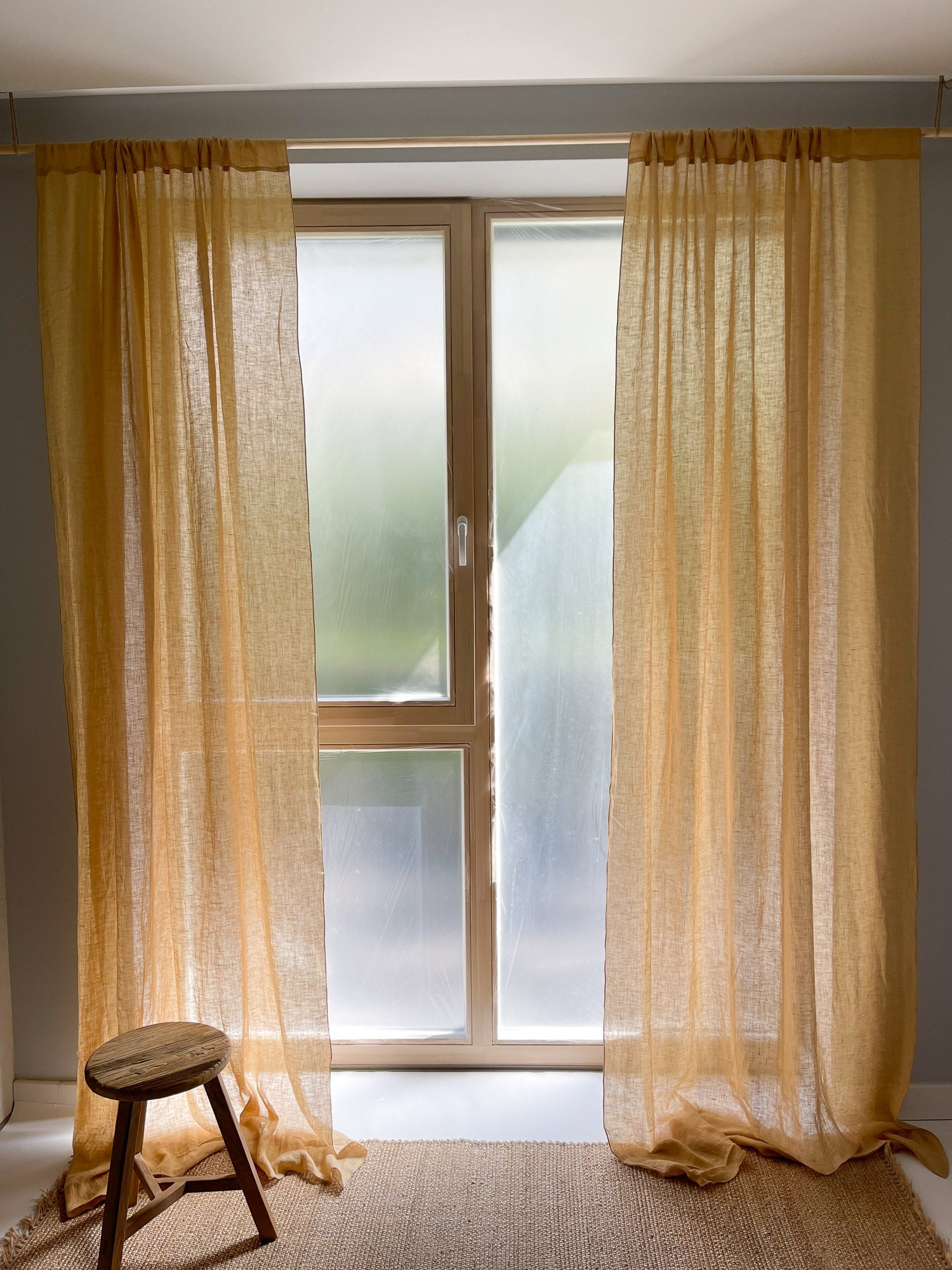 Linnen Mousseline Gordijn in Licht Camel, 1 stuk