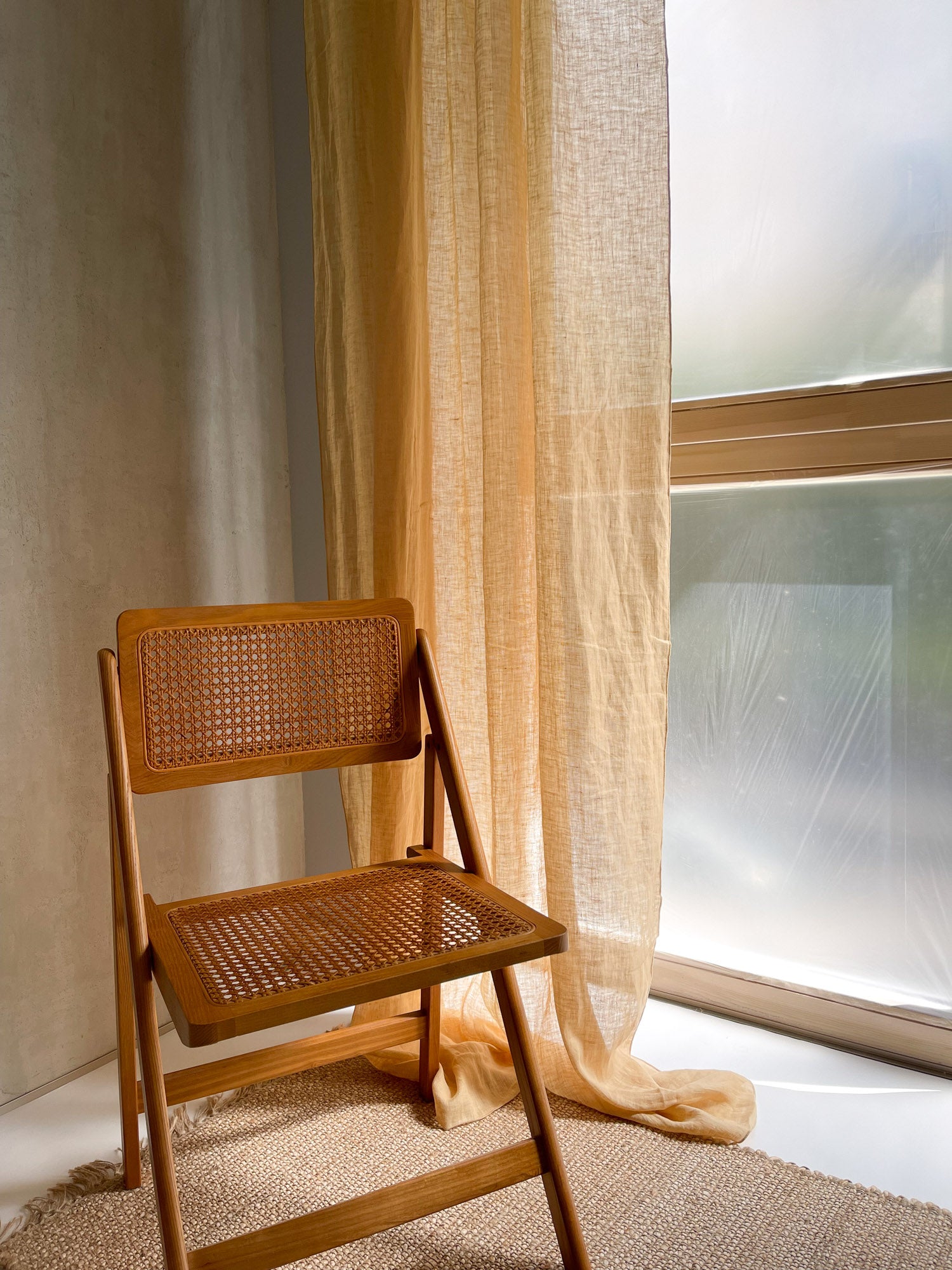 Linnen Mousseline Gordijn in Licht Camel, 1 stuk