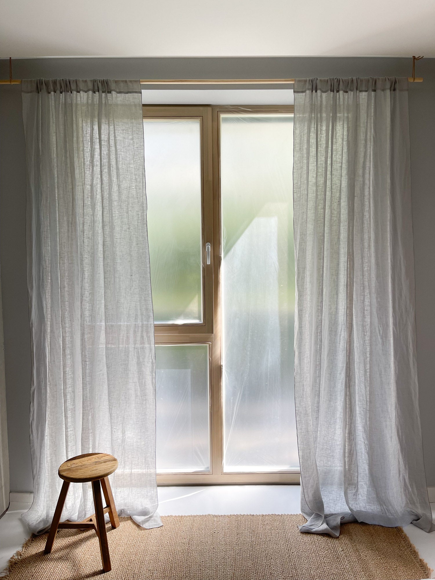 Linnen Mousseline Gordijn in Lichtgrijs, 1 stuk