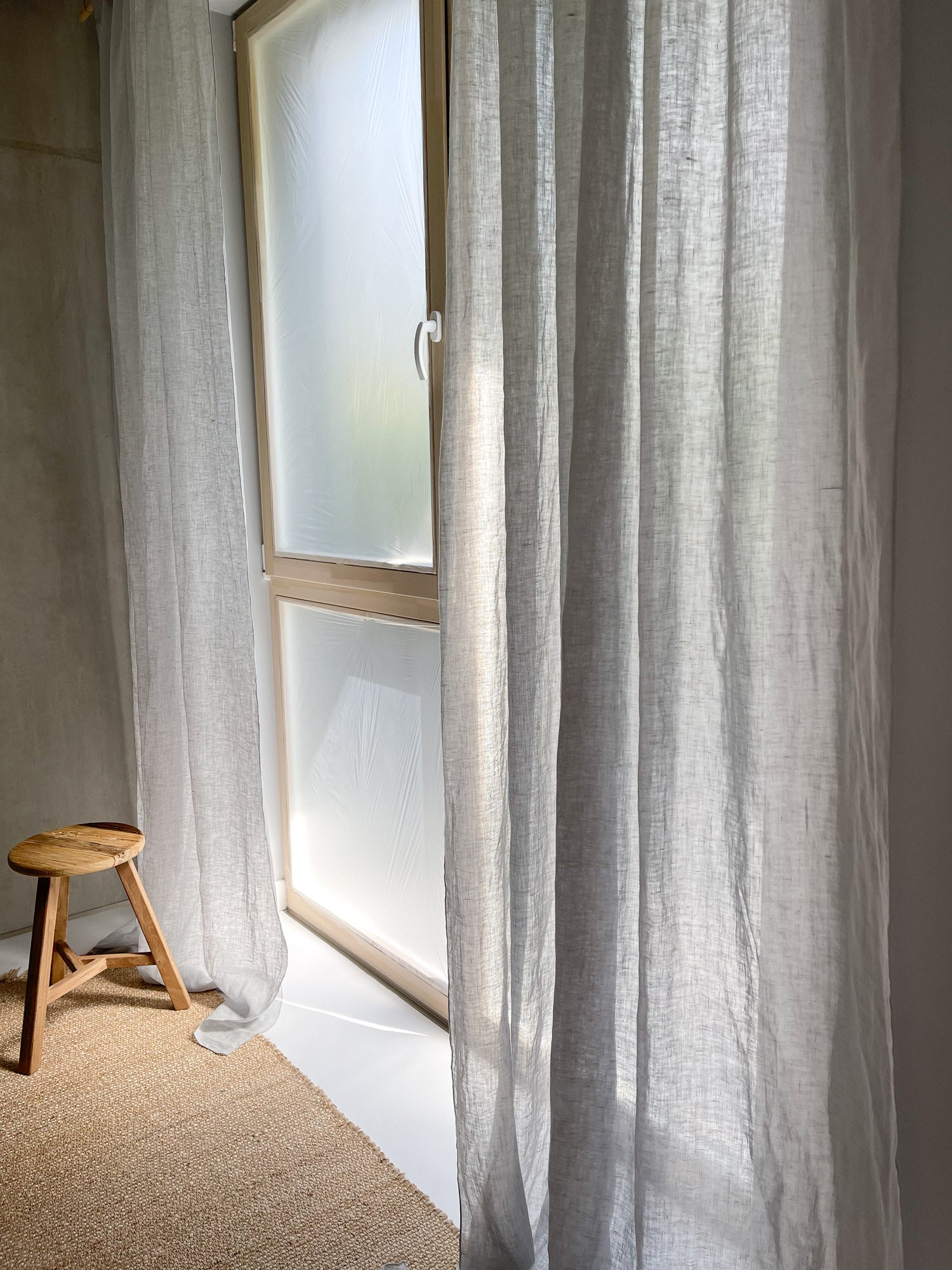 Linnen Mousseline Gordijn in Lichtgrijs, 1 stuk