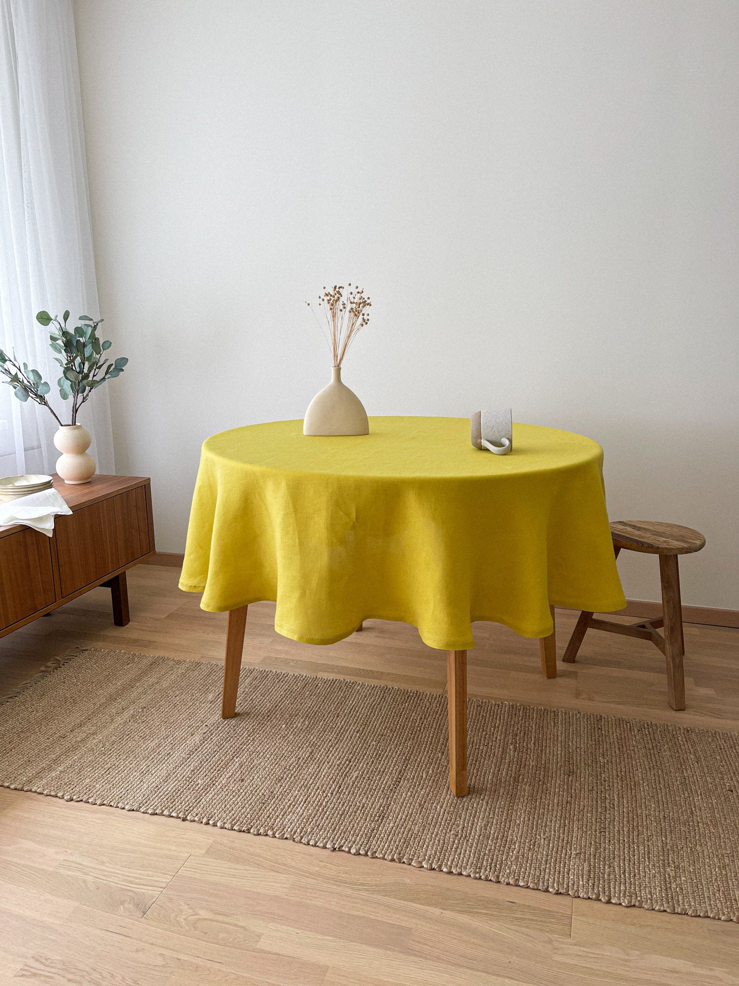 Runde Tischdecke aus Leinen mit Hohlsaum - Chartreuse Gelb - Linen Notes